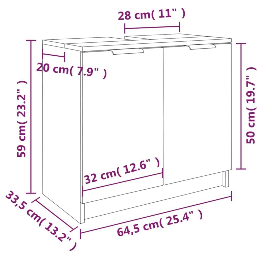 vidaXL Badezimmerschrank (1-St) Holzwerkstoff cm Betongrau 64,5x33,5x59 Fächerschrank