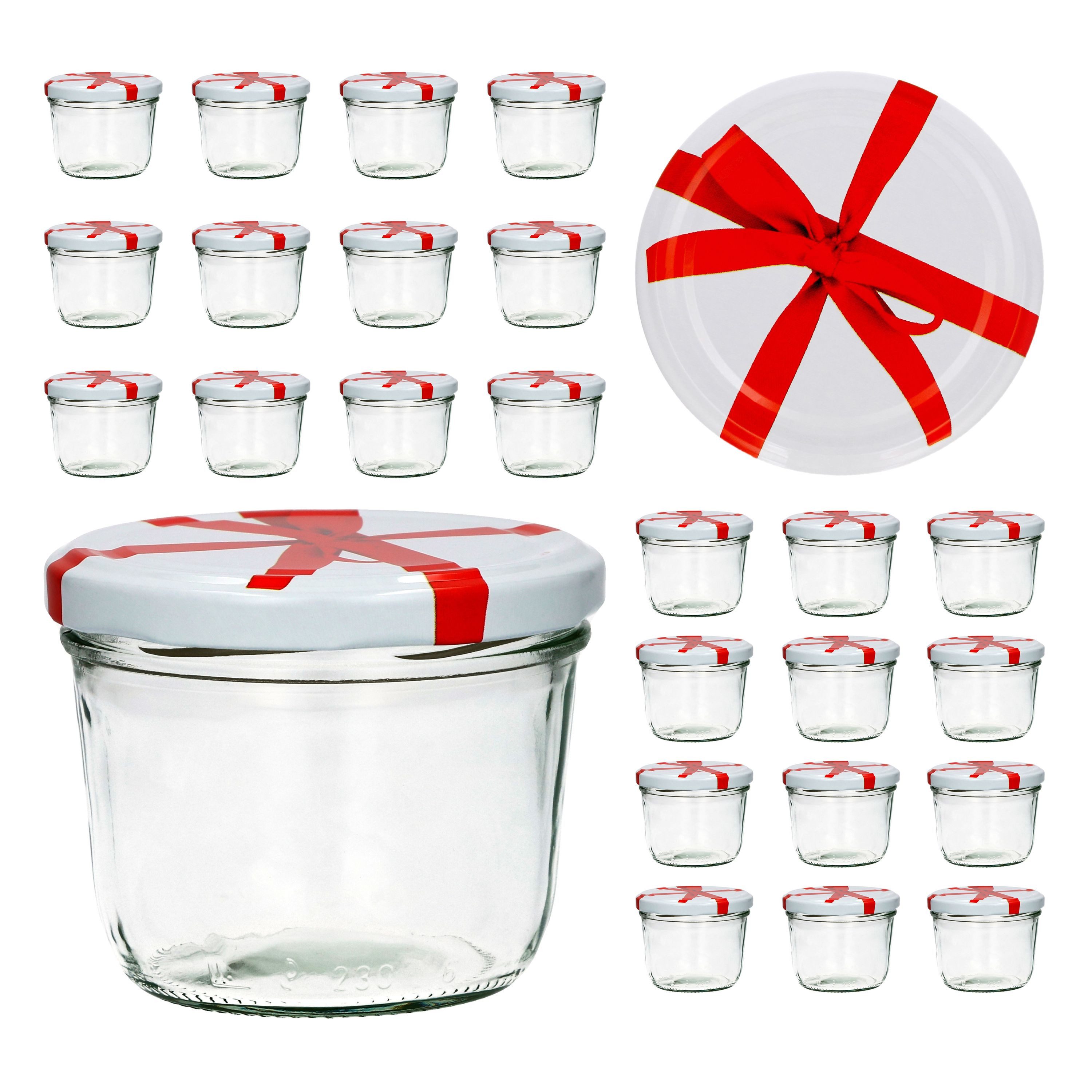 MamboCat Einmachglas CAPCRO 25er Set Sturzglas 230 ml To 82 Schleifendekor Deckel, Glas