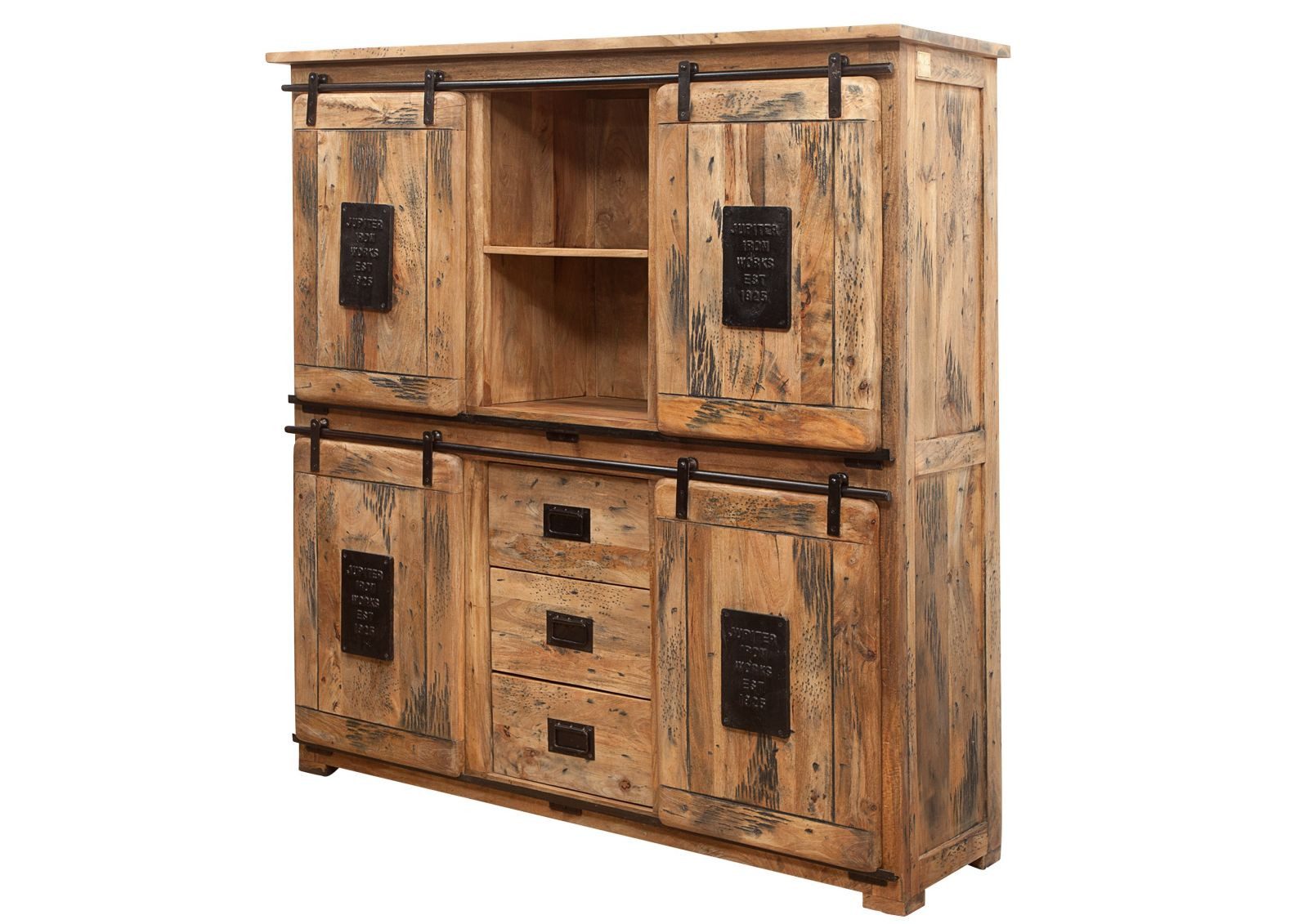 Massivmoebel24 Highboard RAILWAY Mango Massivholz natur (Massivholz montiert 118 kg RAILWAY #125), Mango 150x45x160 (BxTxH) natur lackiert