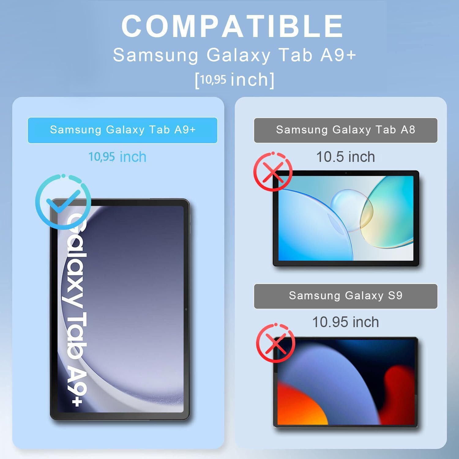 Forrlite Schutzfolie Panzerglas für Samsung Galaxy Tab A9+/A9 Plus, A11+/A11 Plus 11 Zoll, (9H Härte Gehärtetes Glas Folie mit Einfache Installation, Kratzfest,Displayschutz Schutzfolie), Kompatibel mit Samsung Tab A9 Plus (SM-X210/216/218), 2 Stück
