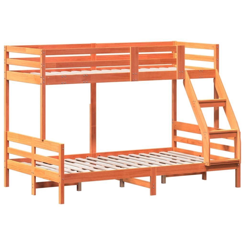 Bett Etagenbett 80x200/120x200 cm Wachsbraun Massivholz Kiefer