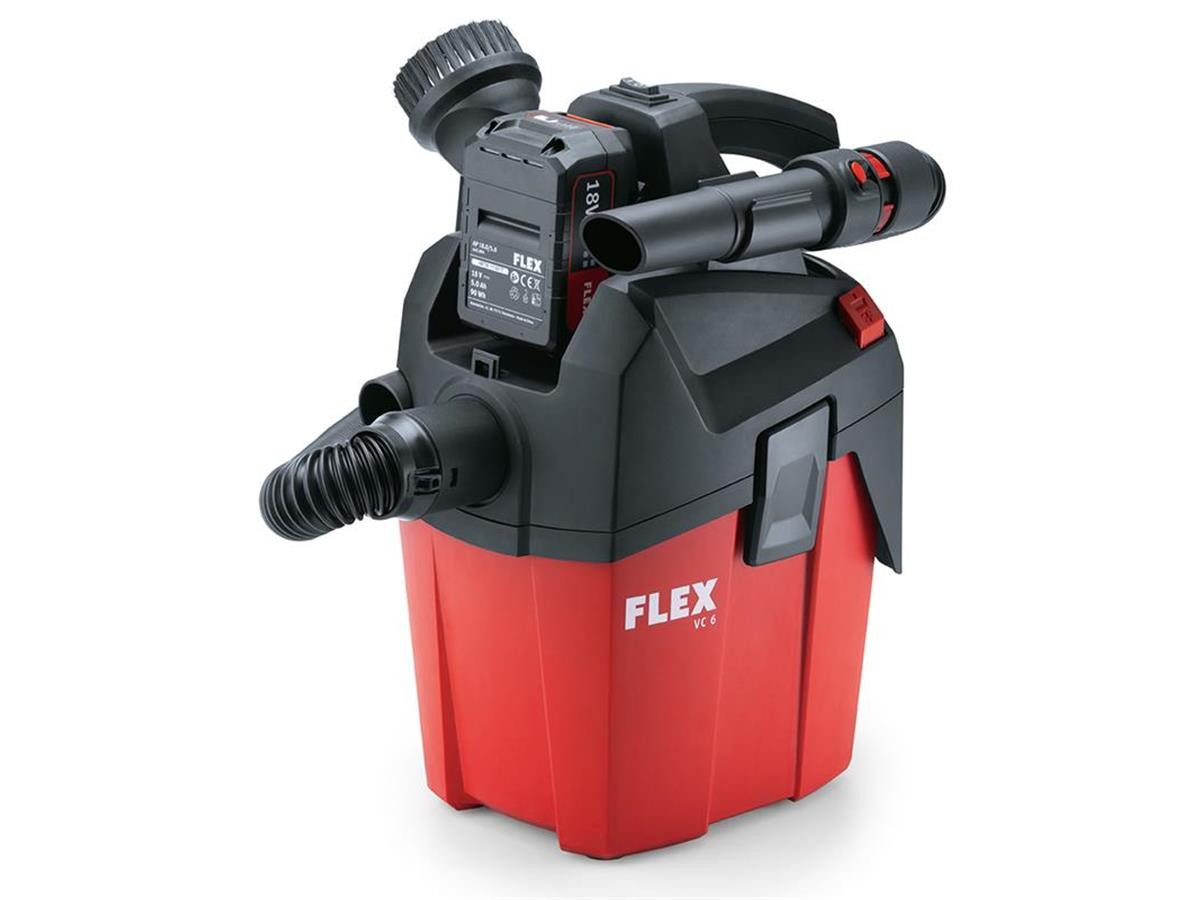Flex Akku-Rucksackstaubsauger VC 6 L MC 18.0, mit Beutel, Kompakt Sauger mit manueller Filterabreinigung, 6 l, Klasse L