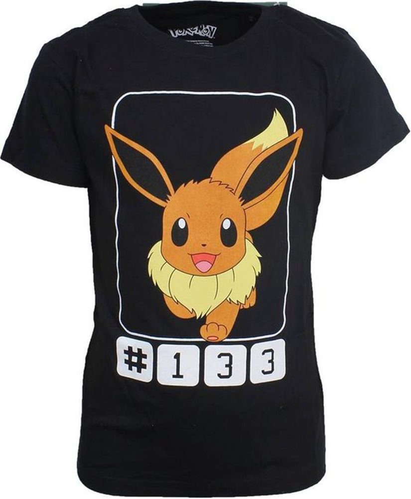 POKÉMON Print-Shirt Pokemon Kinder T-Shirt Eevee Jungen und Mädchen Schwarz 86 92 98 104 122 128 2 3 4 5 6 7 8 Jahre