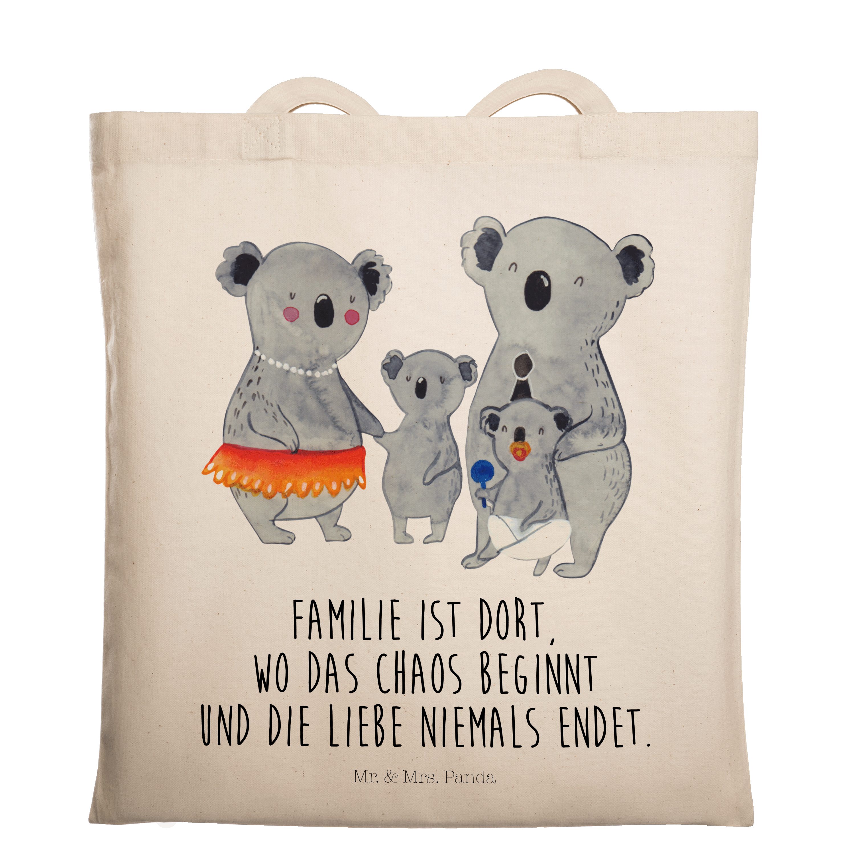 Mr. & Mrs. Panda Tragetasche Koala Familie - Transparent - Geschenk, Einkaufstasche, Bruder, Oma, (1-tlg)