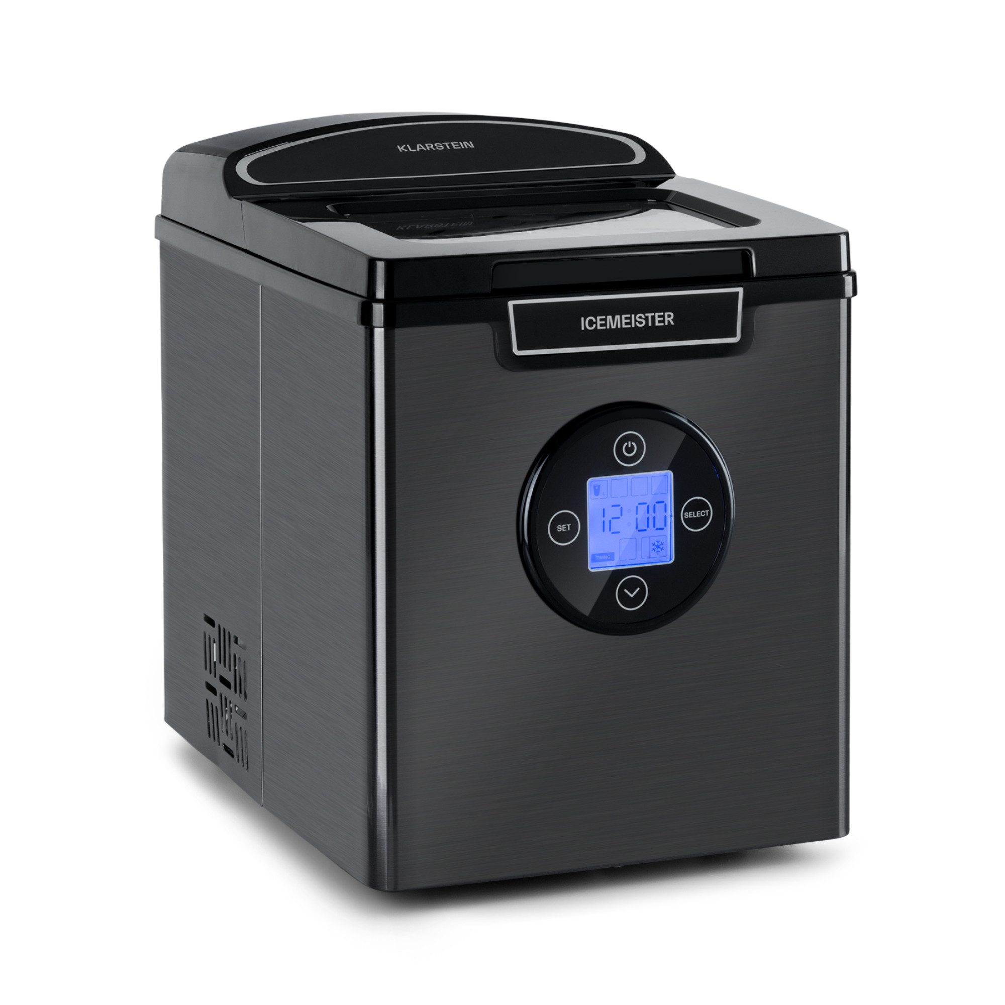 Klarstein Eiswürfelmaschine Icemeister 2G Eiswürfelmaschine 12 kg/24h LCD Edelstahl 3 Größen, Eiswürfelbereiter Ice Cube Maker Ice Maker mit Wassertank & Auto-Stop