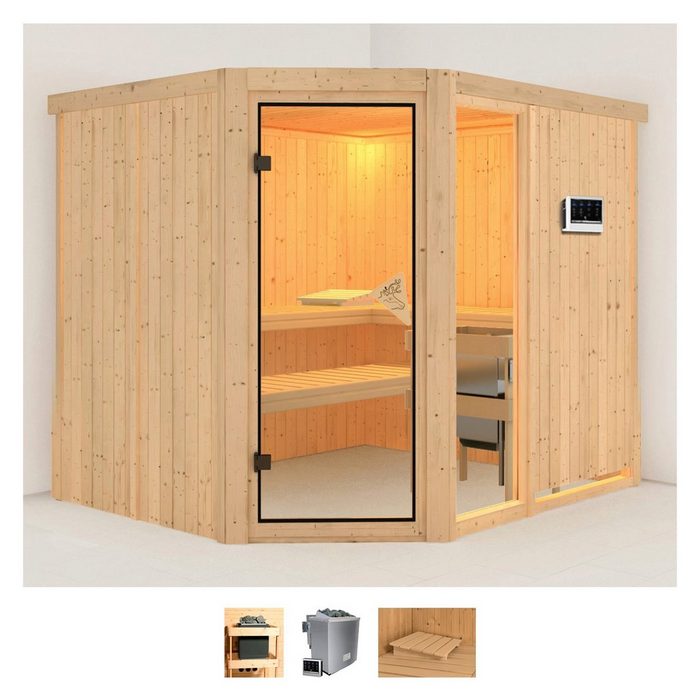 Karibu Sauna Frigga 3 BxTxH: 231 x 196 x 198 cm 68 mm (Set) 9-kW-Bio-Ofen mit externer Steuerung