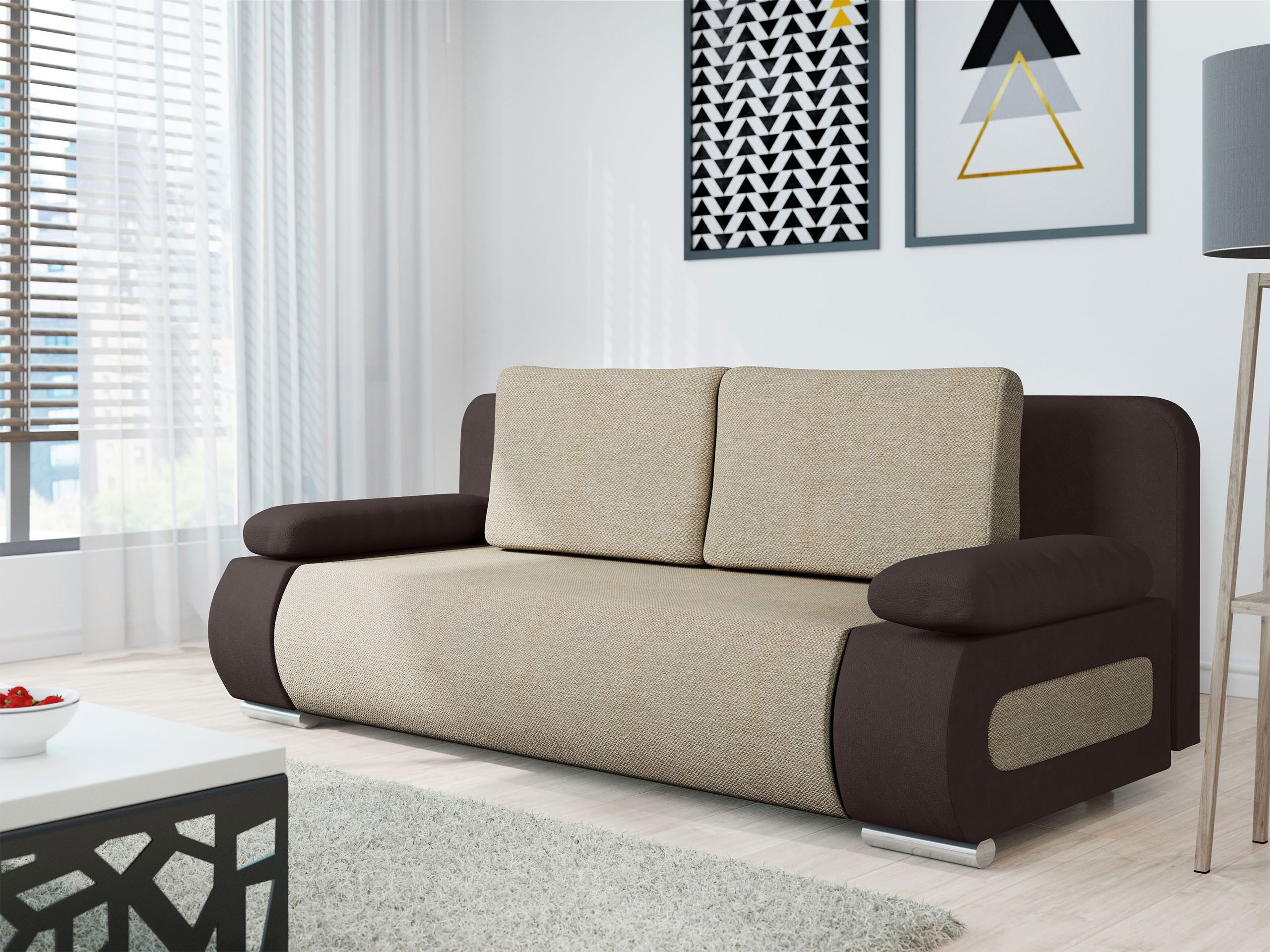 MIRJAN24 Schlafsofa Emma, mit Schlaffunktion und Bettkasten, Freistehendes, Aufklappbares, 3-Sitzer