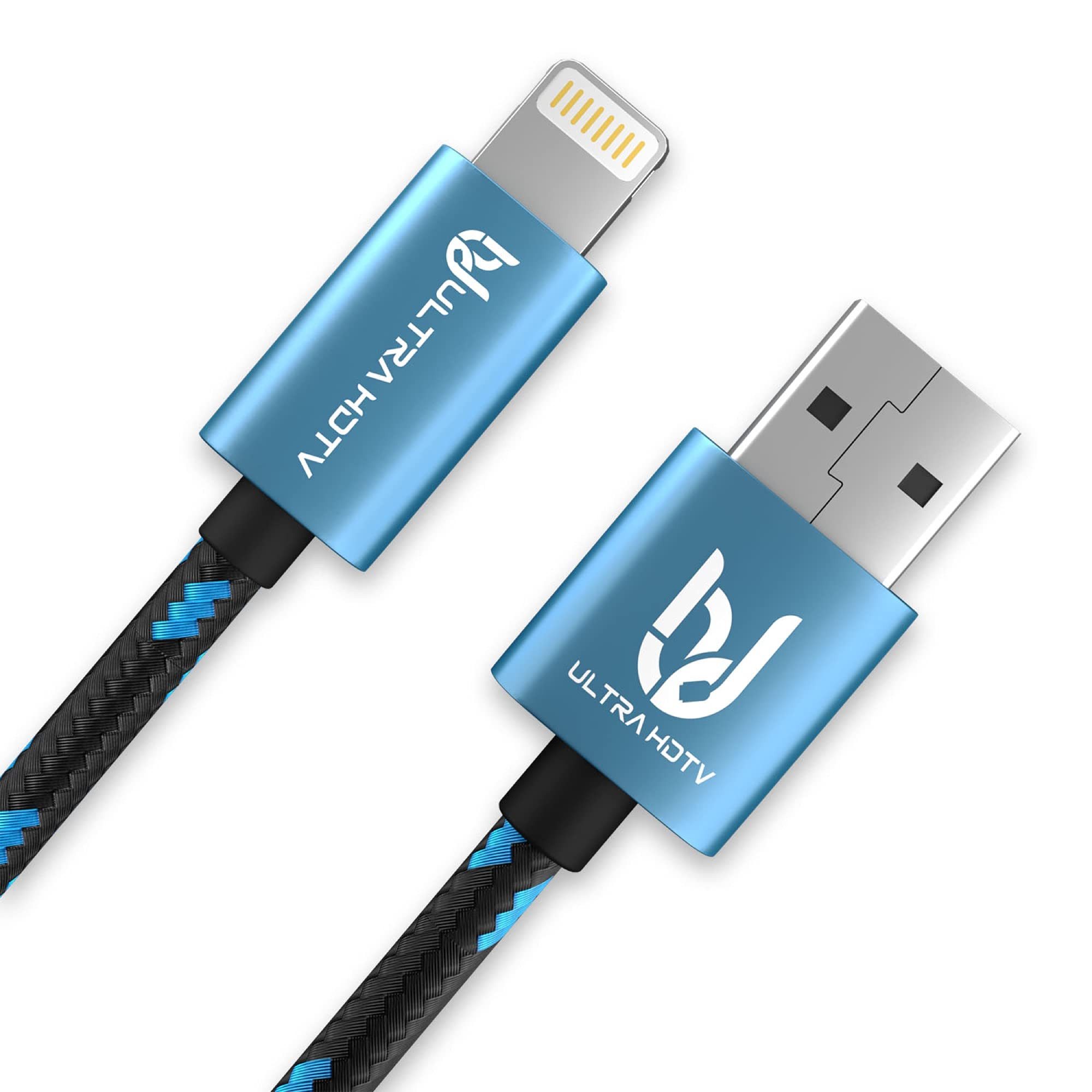 UltraHDTV [Apple MFi zertifiziert] USB - Lightning Kabel mit Nylon Mantel Lightningkabel, (1000 cm), kompatibel mit Apple Geräten mit 8-Pin Lightningkabel Anschluss