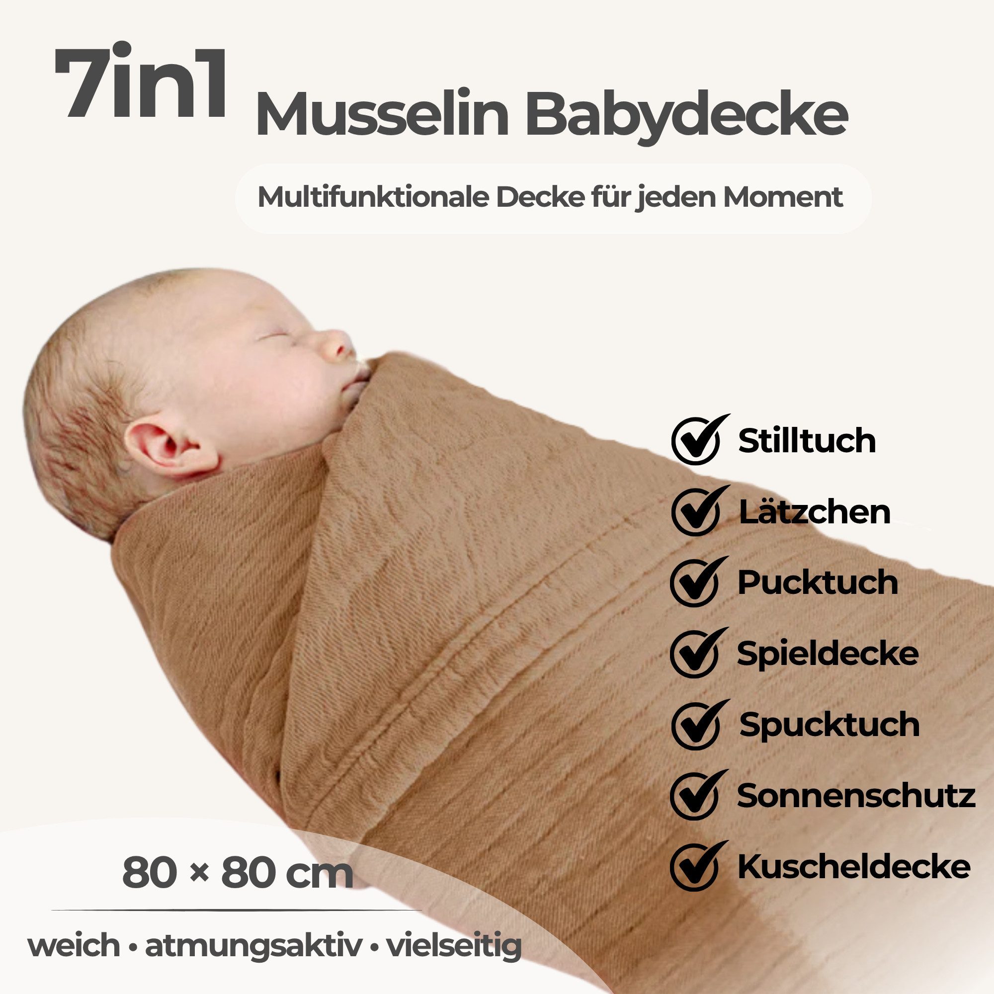 Babydecke Babydecke Musselin Kuscheldecke Puckdecke Baby & Neugeborene, Nordic Coast Company, Sommerdecke, Puck-u. Stilltuch, Einschlagdecke, Baumwolle atmungsaktiv