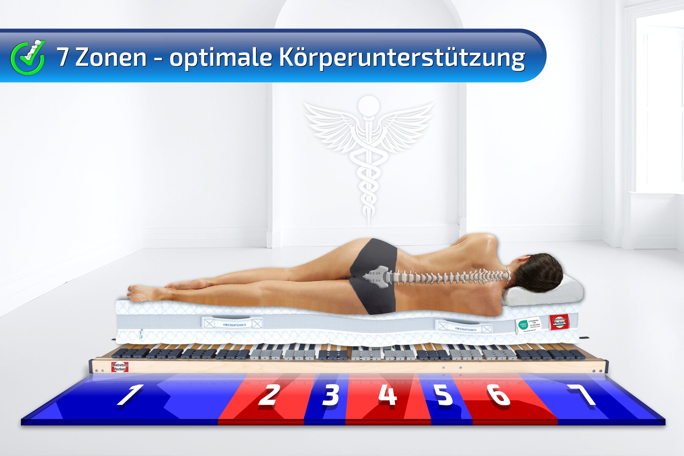 Lattenrost mit 42 Leisten, 100% Buche, 7 Zonen, MONTIERT bis 250 Kg BELASTBAR, Matratzen Perfekt, Kopfteil manuell verstellbar, Fußteil manuell verstellbar, Spar Set im Angebot vorhanden, Lattenrost mit Trio Kautschukkappen Top Lagerung der Leisten