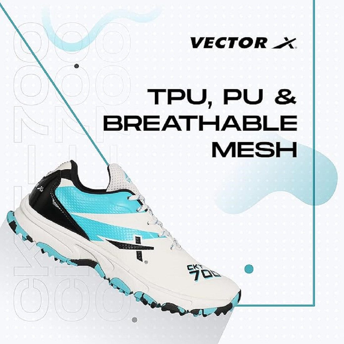 Vector X CKT-700 Cricketschuhe, Für Männer & Jungen, Material: PU & Mesh Sneaker (Verkaufspaket: 1 Paar Cricketschuhe, für schnelle Sprints und reaktionsschnelles Spiel) Verbesserte Langlebigkeit, Schlankes und elegantes Design