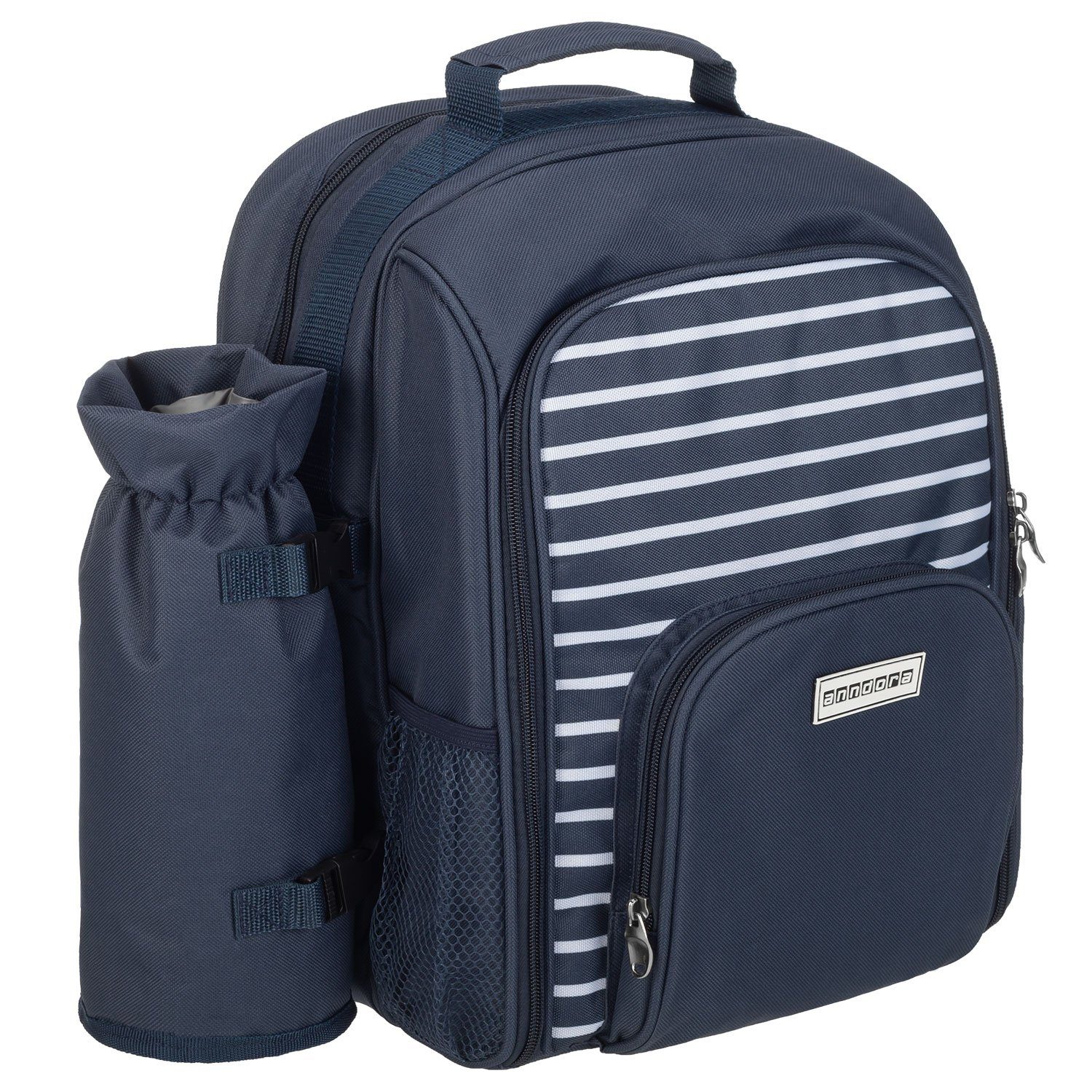 anndora Picknickkorb Picknickrucksack + Zubehör 15 teilig für 2 Personen, für 2 Personen - mit isoliertem Hauptfach - mit Picknickdecke