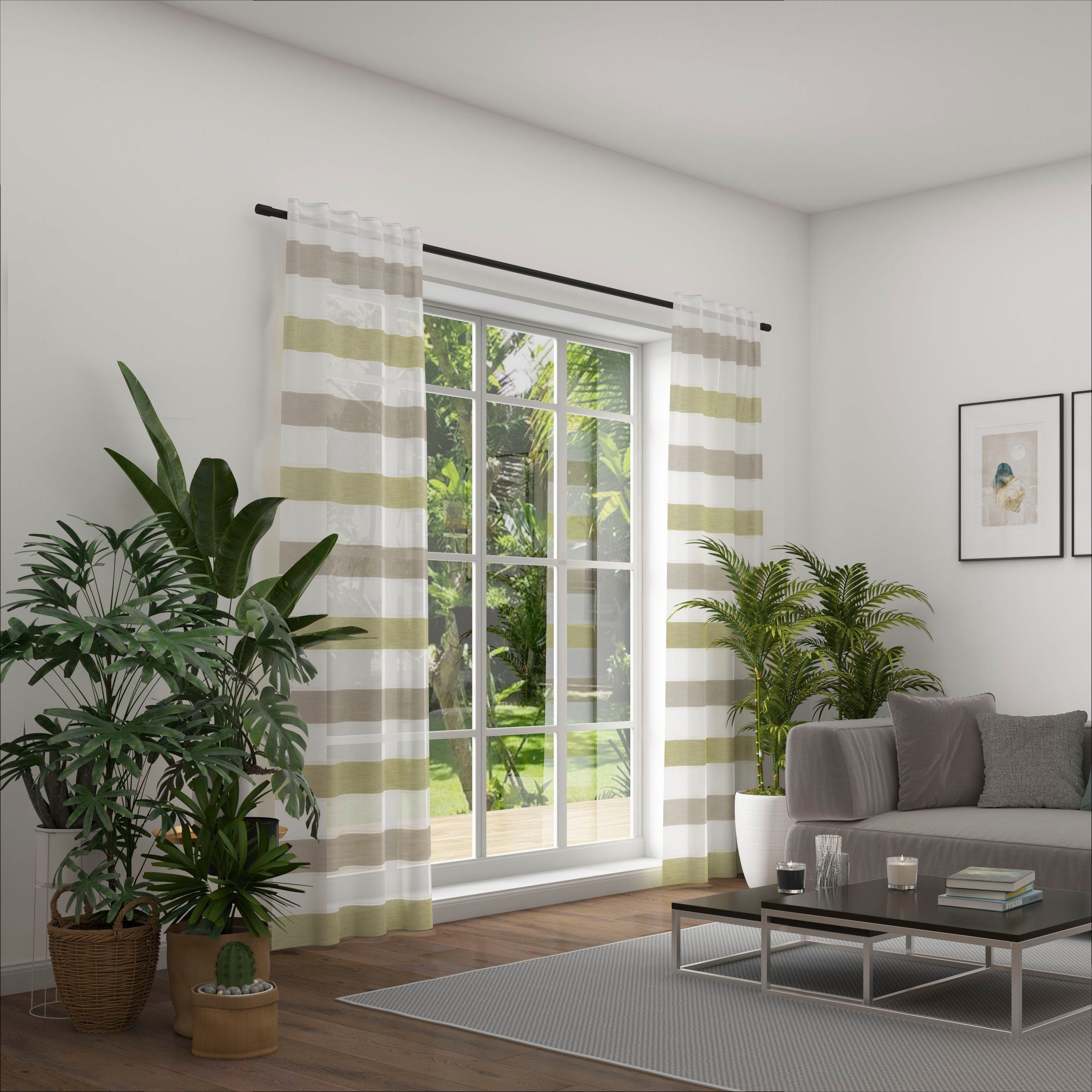 Vorhang Allegra, Neutex for you!, Multifunktionsband (1 St), halbtransparent, moderne Streifendessinierung grün natur
