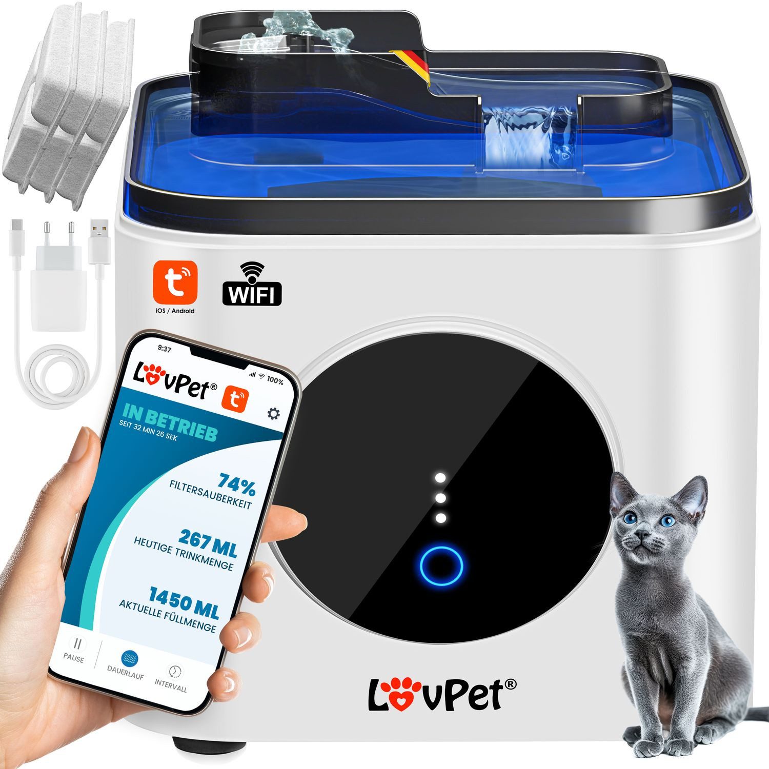 Trinkbrunnen für Katzen & Haustiere Wasserspender über App Steuerung Katzenbrunnen