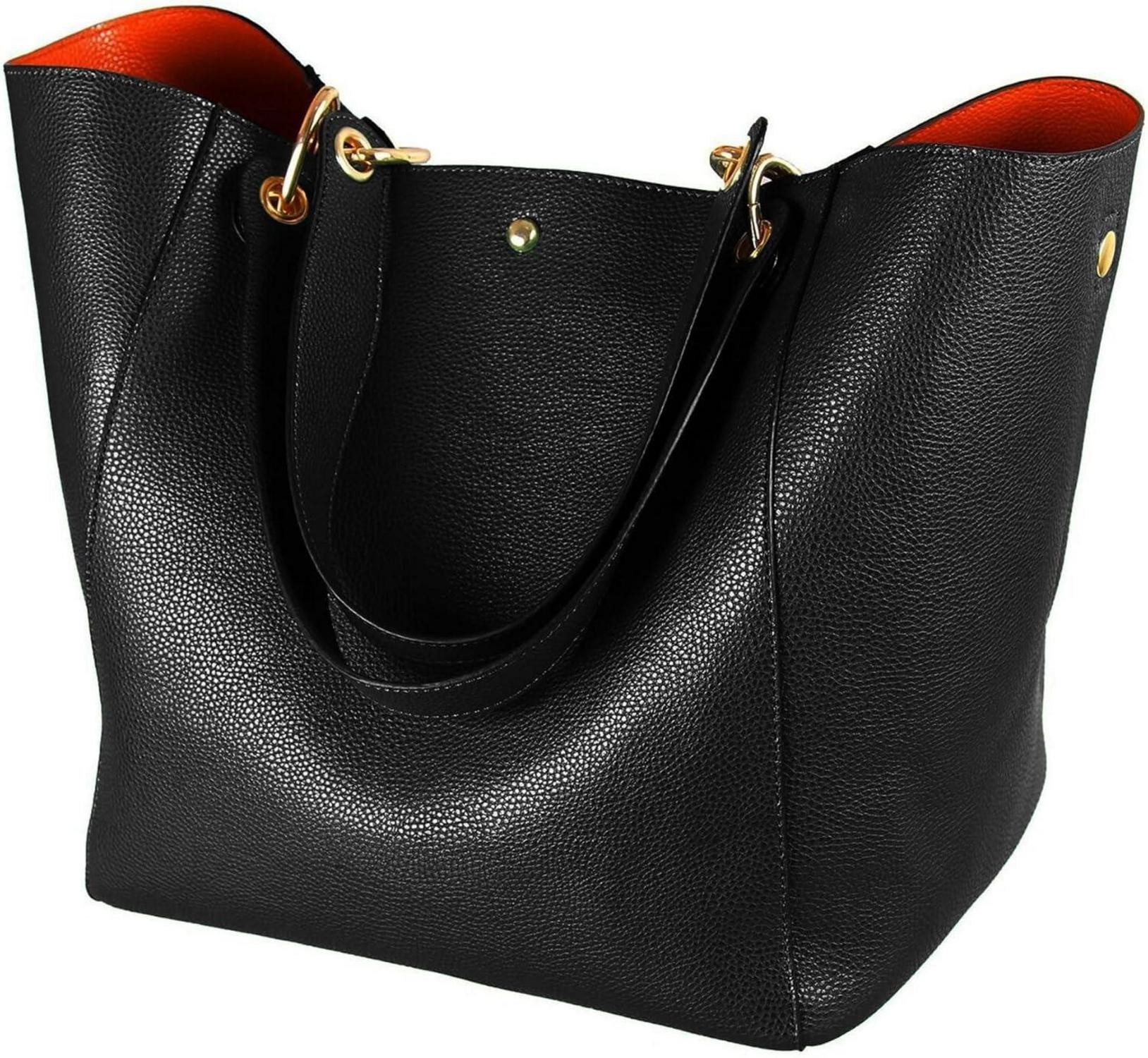 Henkeltasche Damen Henkeltasche Leder Groß Shopper Schultertasche Schwarz