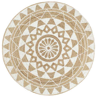 Teppich Teppich Handgefertigt Jute mit weißem Aufdruck 90 cm, vidaXL, Runde