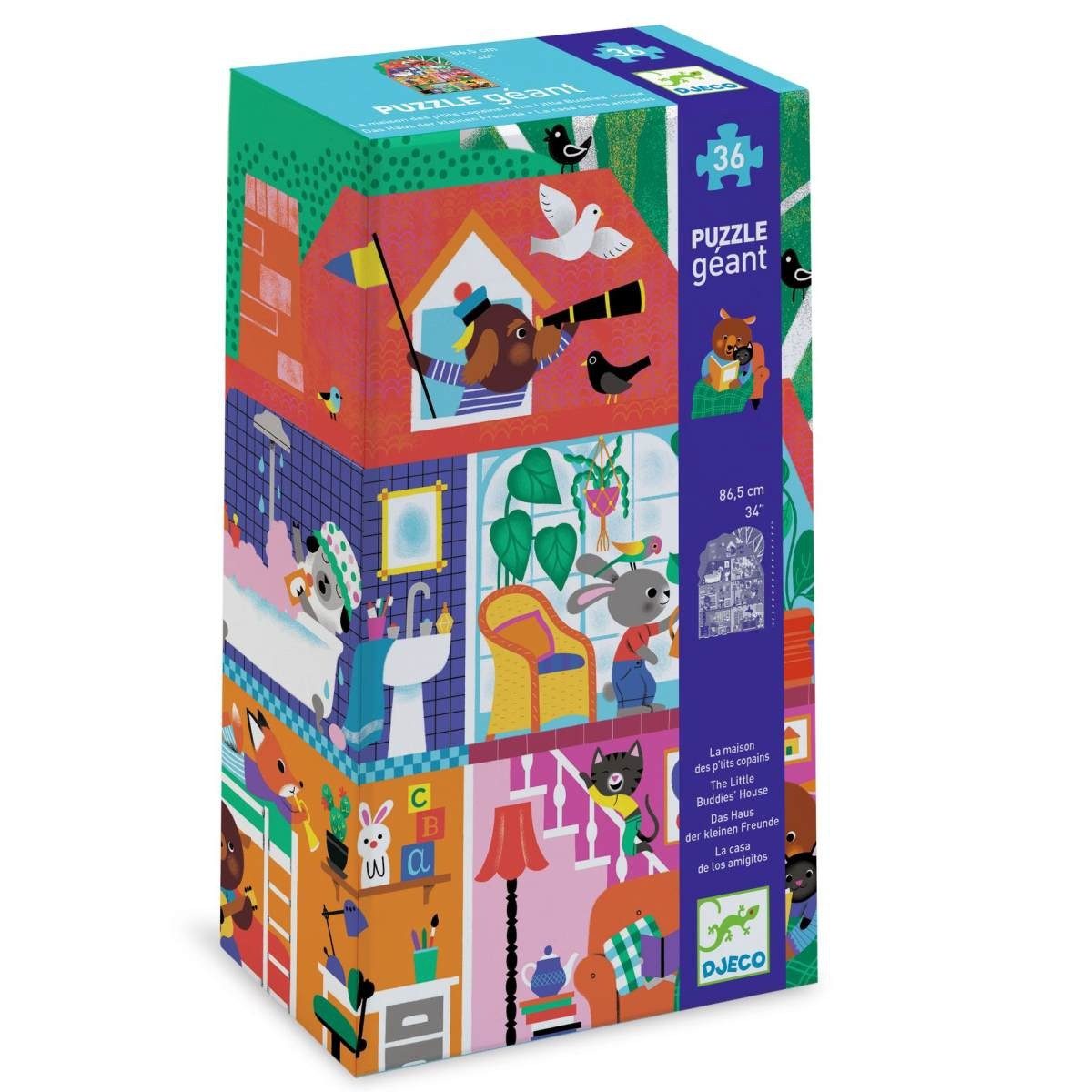 DJECO Puzzle Haus - 36 Teile Bodenpuzzle für Kinder, 36 Puzzleteile, Bodenpuzzle