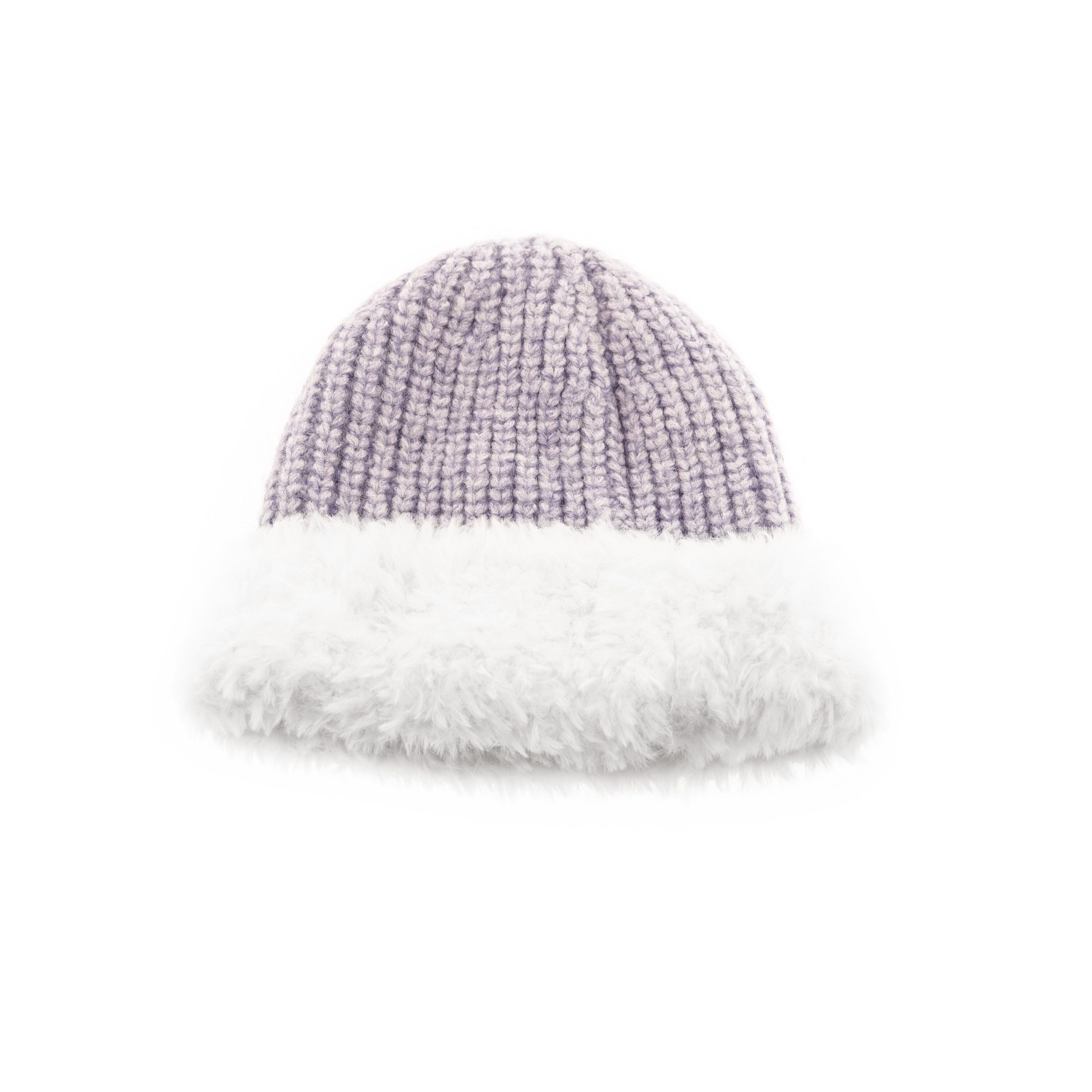 Faera Strickmütze Wintermütze mit weißem Plüsch OneSize für Unisex mit Innenfutter