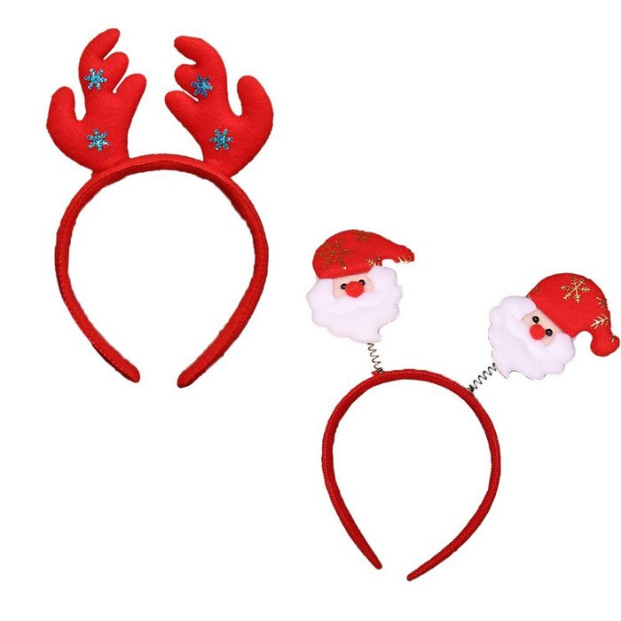 FeelGlad Haarband Weihnachtlicher Stirnband rotem Geweih und Weihnachtsmann