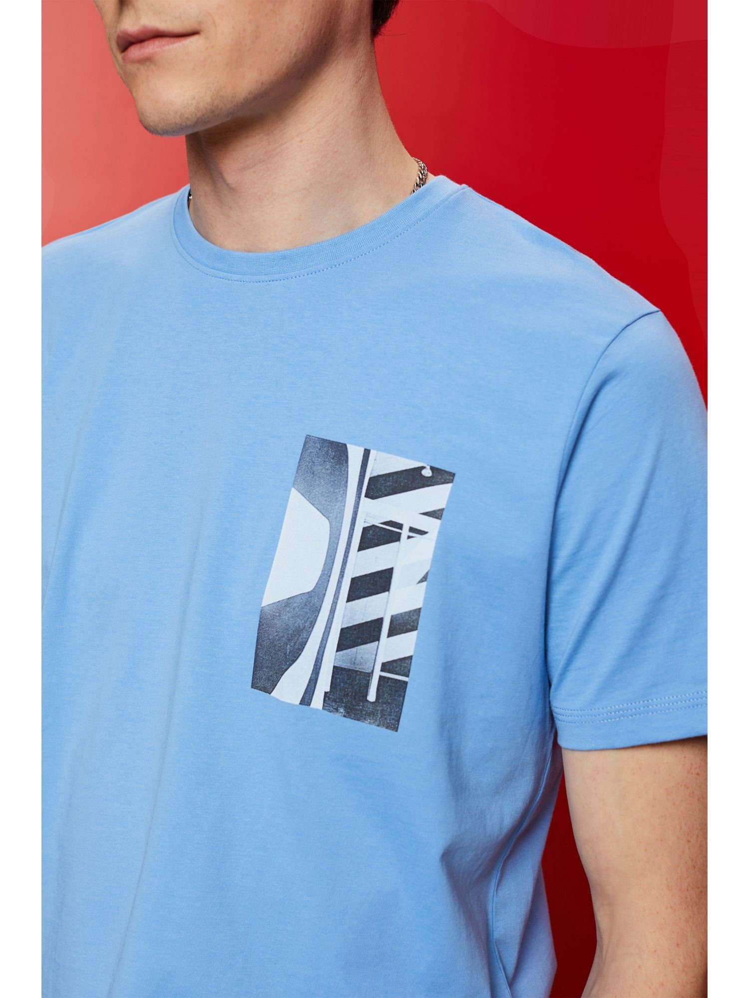 Rundhals-T-Shirt, edc BLUE (1-tlg) % Esprit LIGHT Baumwolle 100 by T-Shirt