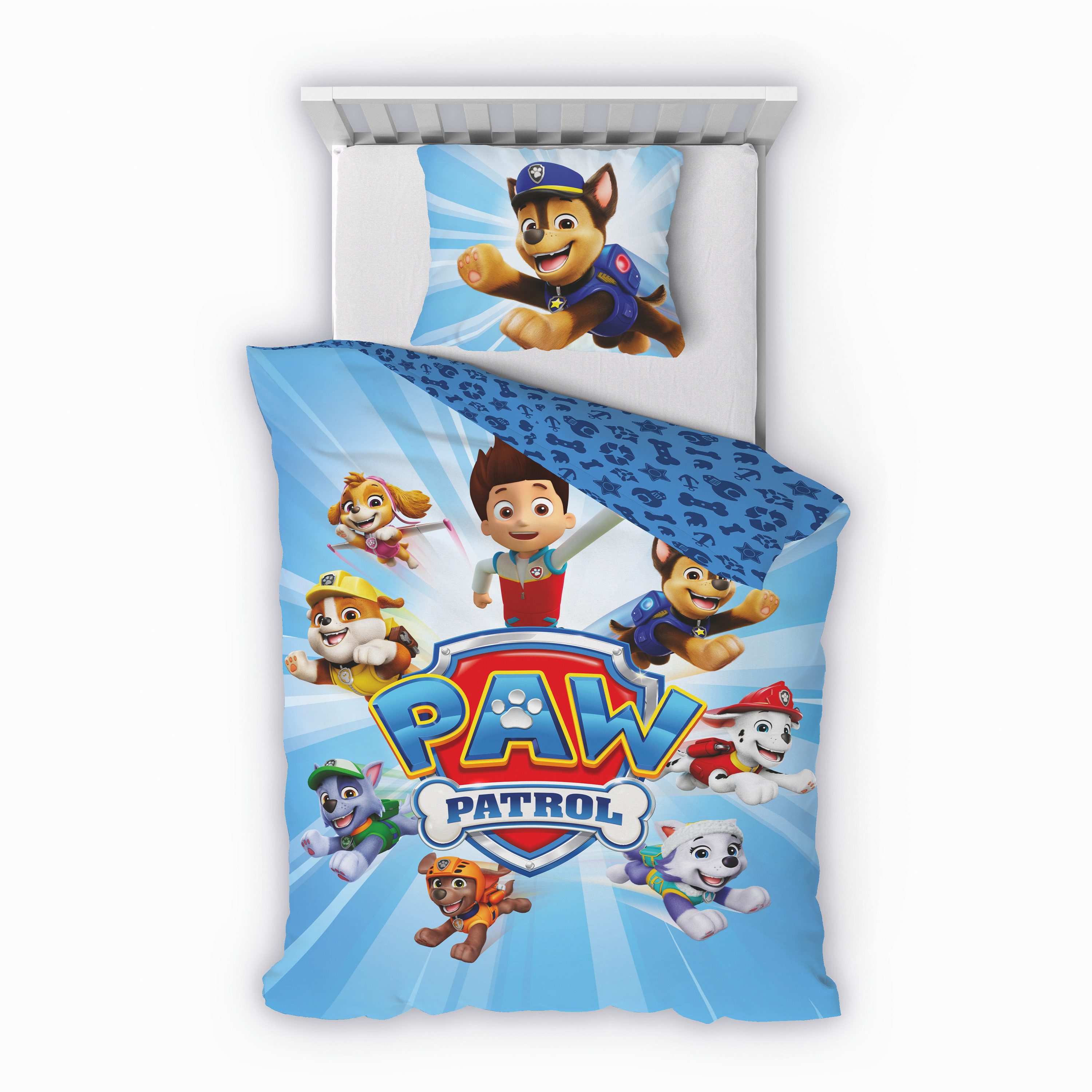 Träumschön Kinderbettwäsche Paw Patrol 135x200 + 80x80 cm, 100% Baumwolle, Paw Patrol Mighty Pups, Renforcé, 2 teilig, mit Reißverschluss, 100% Baumwolle, Bettwäsche-Set für Kinder