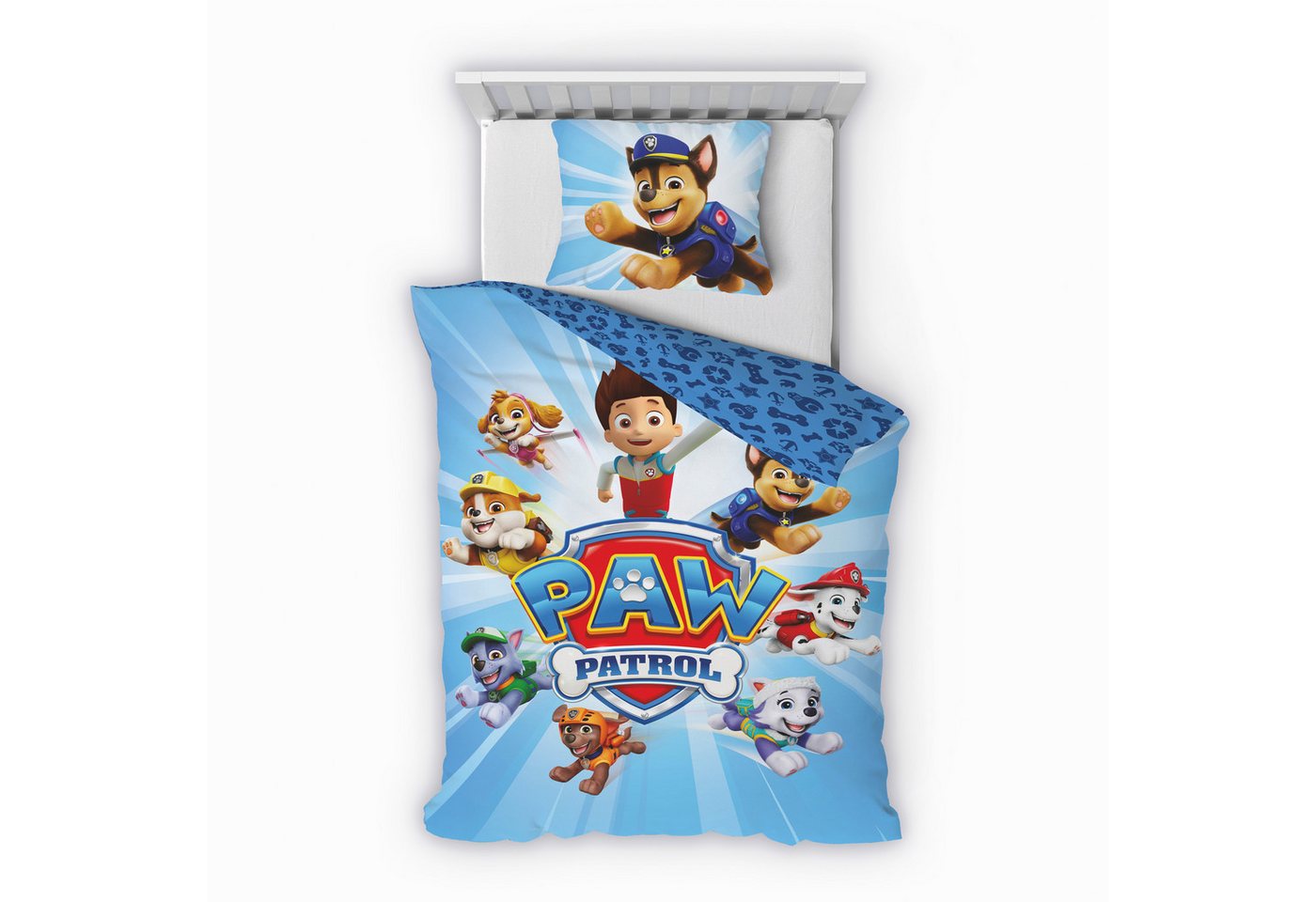 Träumschön Kinderbettwäsche Paw Patrol 135x200 + 80x80 cm, 100% Baumwolle, Paw Patrol Mighty Pups, Renforcé, 2 teilig, mit Reißverschluss, 100% Baumwolle, Lizenz-Bettwäsche