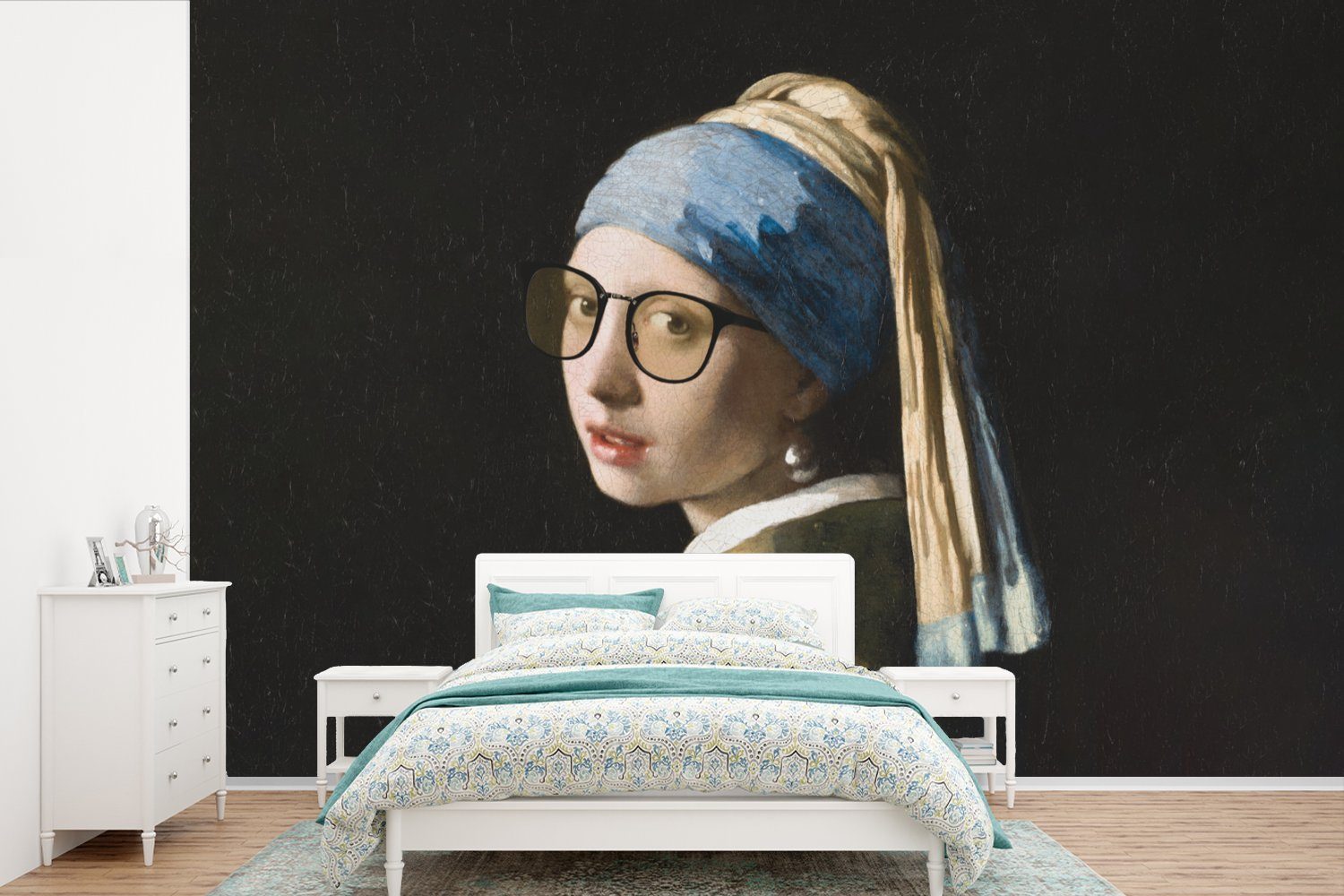 MuchoWow Fototapete Das Mädchen mit dem Perlenohrring - Vermeer - Brillen, Matt, bedruckt, (6 St), Wallpaper für Wohnzimmer, Schlafzimmer, Kinderzimmer, Vinyl Tapete