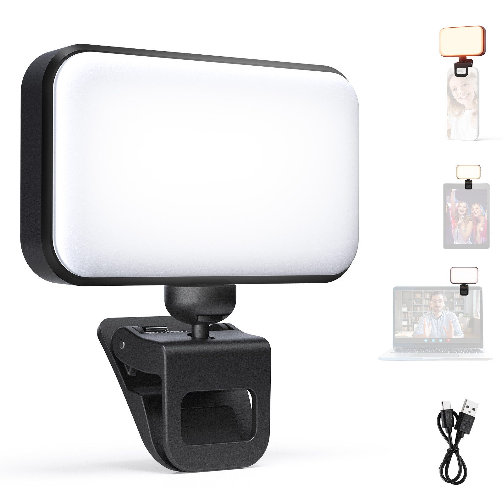 Neewer Videoleuchte N8 LED Selfie Light mit Clip für iPhone, 54 LEDs, CRI88, 650mAh, passt an Smartphones,Tablets oder PCs