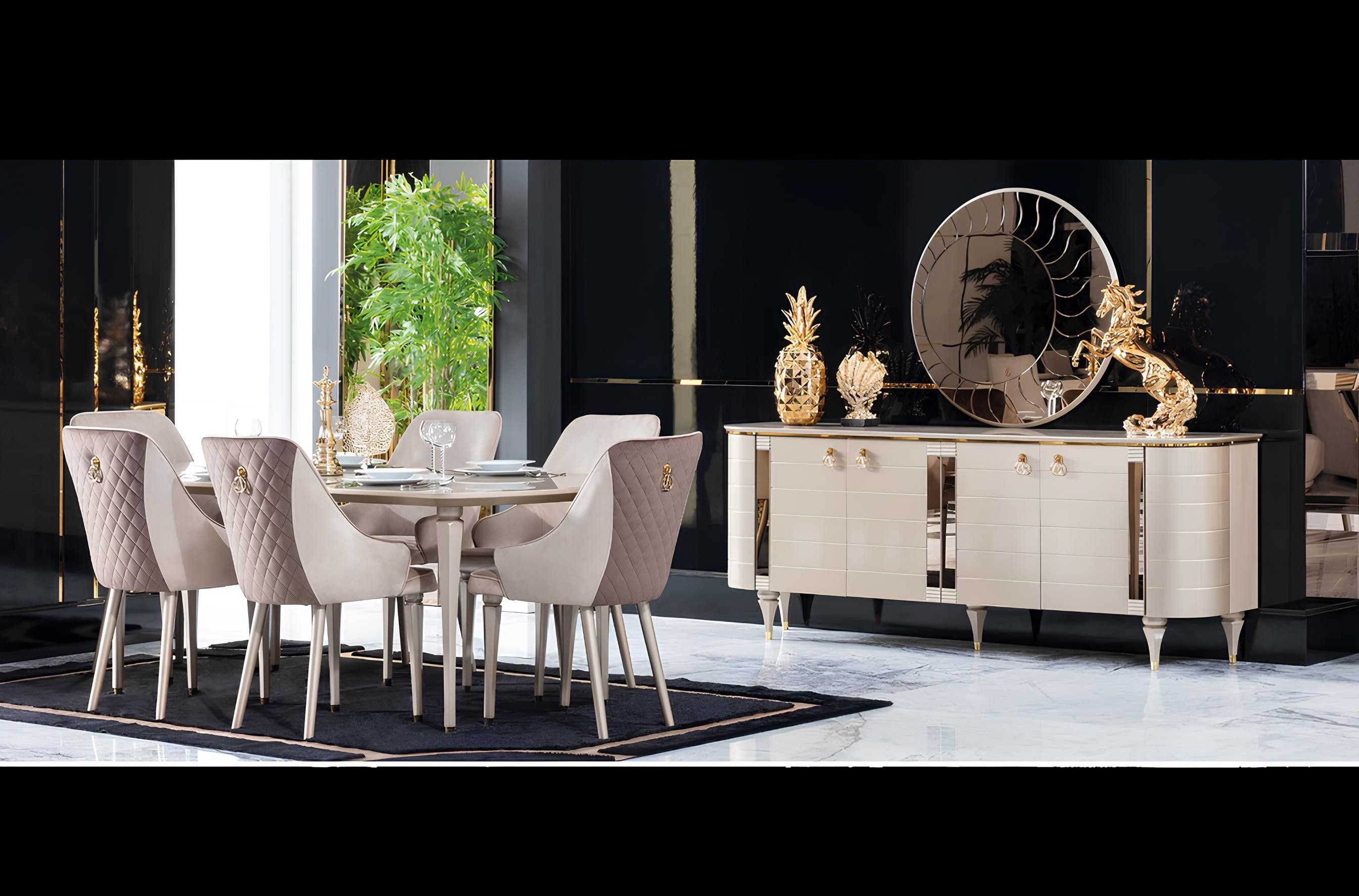 Xlmoebel Esszimmer-Set Komplettes Esszimmermöbel Set mit Tisch, 6 Stühlen und Spiegel, (9-St), Made in Europa