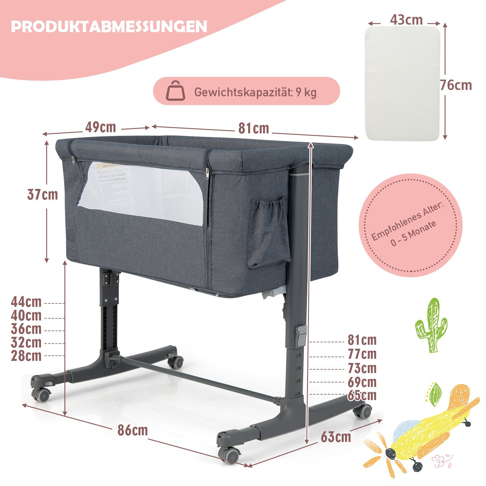 COSTWAY Beistellbett 3 in 1 Reisebett, günstig online kaufen
