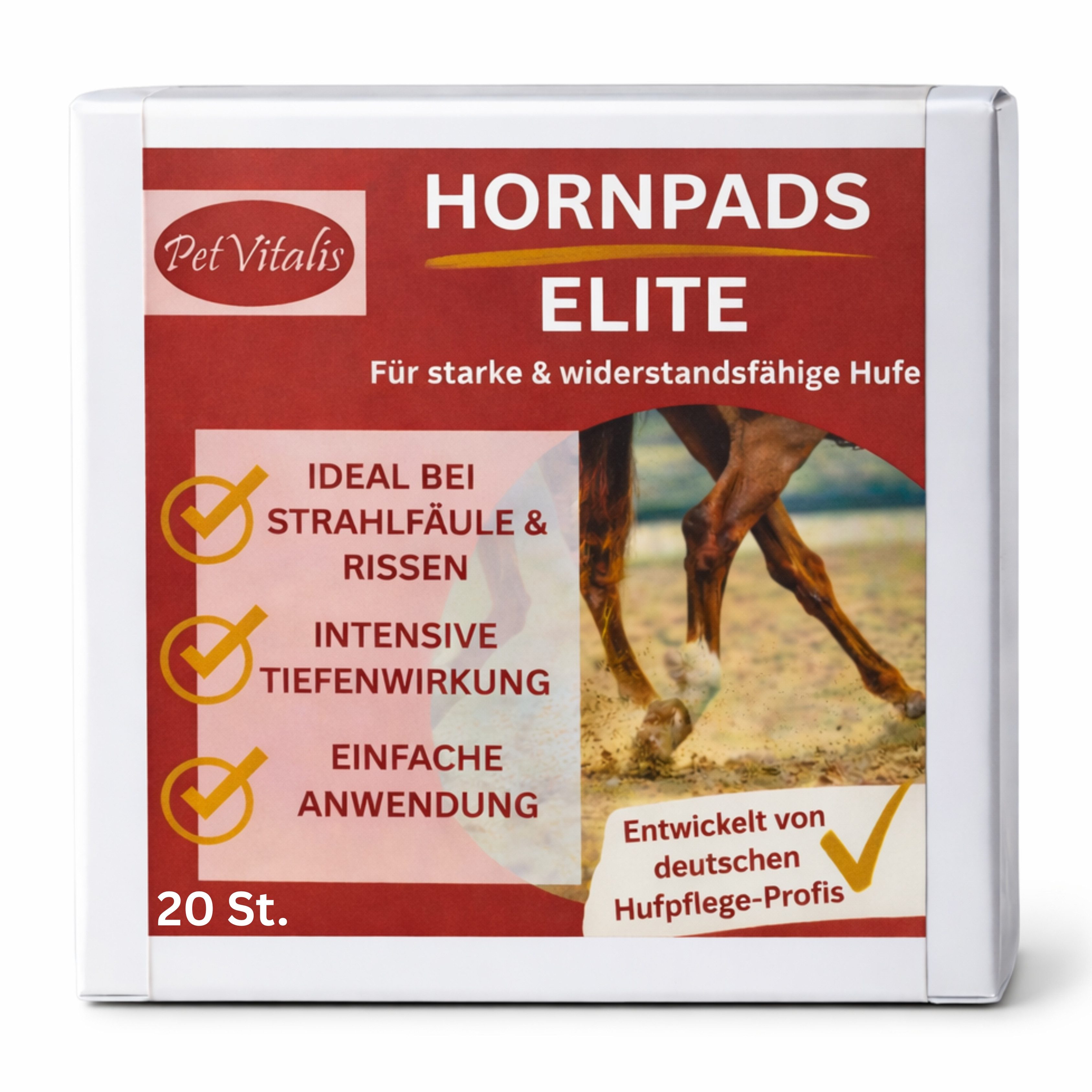 PetVitalis Hufpflegemittel Hornpads – Premium Hufpads für Pferde bei Strahlfäule & Rissen, (20-St), Hufpads