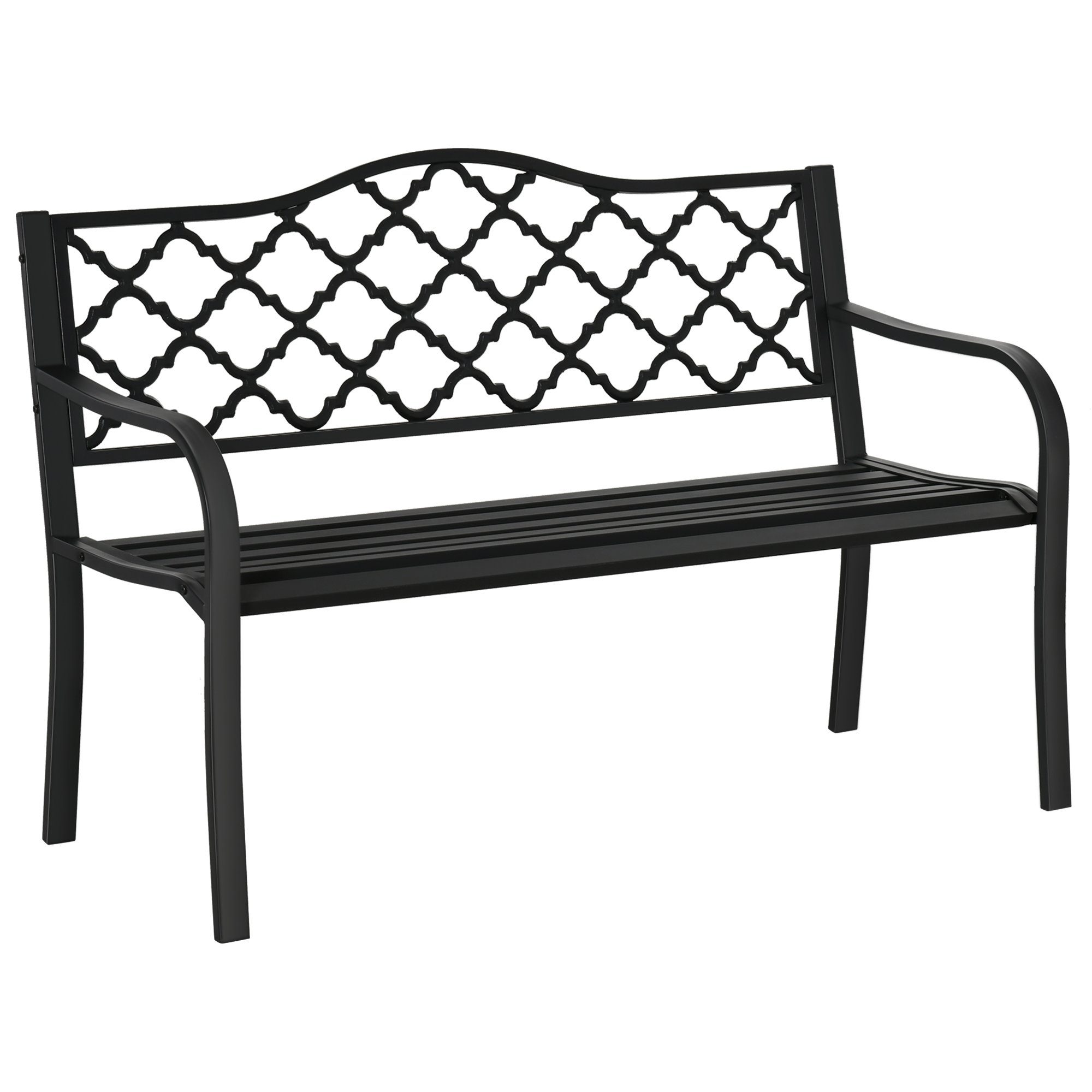 Outsunny Gartenbank aus Metall Sitzbank Bank Terrassenbank mit Rücken- & Armlehnen (Parkbank, 1-St., Gartenmöbel), bis 240 kg Gusseisen Schwarz 128 x 58,5 x 89 cm
