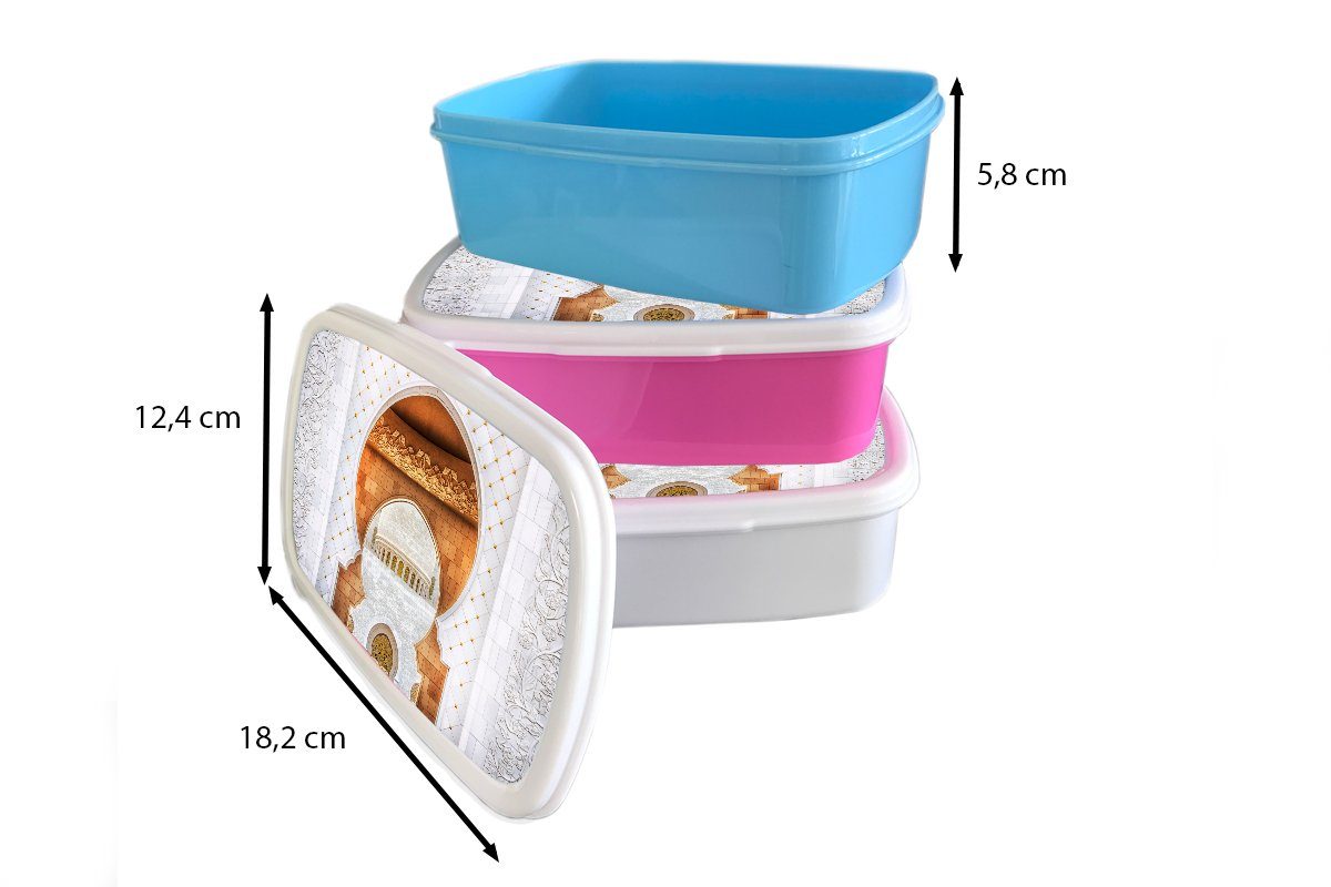 Brotbox Tor Lunchbox MuchoWow (2-tlg), Kunststoff, Architektur - Weiß - Kinder, Brotdose Snackbox, für - Erwachsene, Kunststoff Mädchen, rosa Gold,
