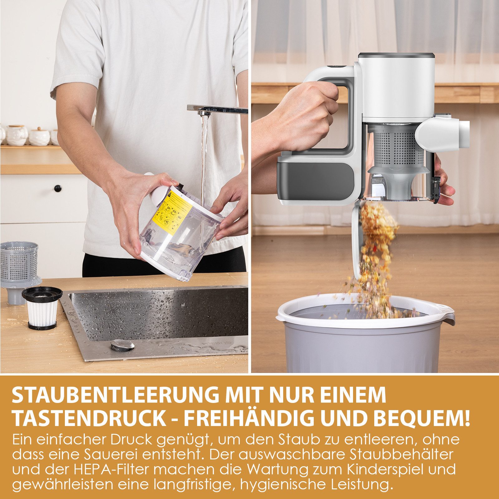 Nettlife Akku-Stielstaubsauger Kabellos Akku Staubsauger 30000Pa Staubsauger 30min Laufzeit, für Hartböden/Teppich/Tierhaare