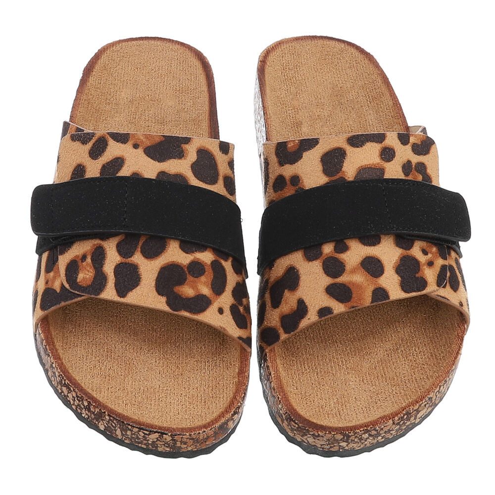 Ital-Design Bequeme Damenschuhe mit Klettverschluss für die Freizeit Pantolette (89852808) Flach Pantoletten in Braun
