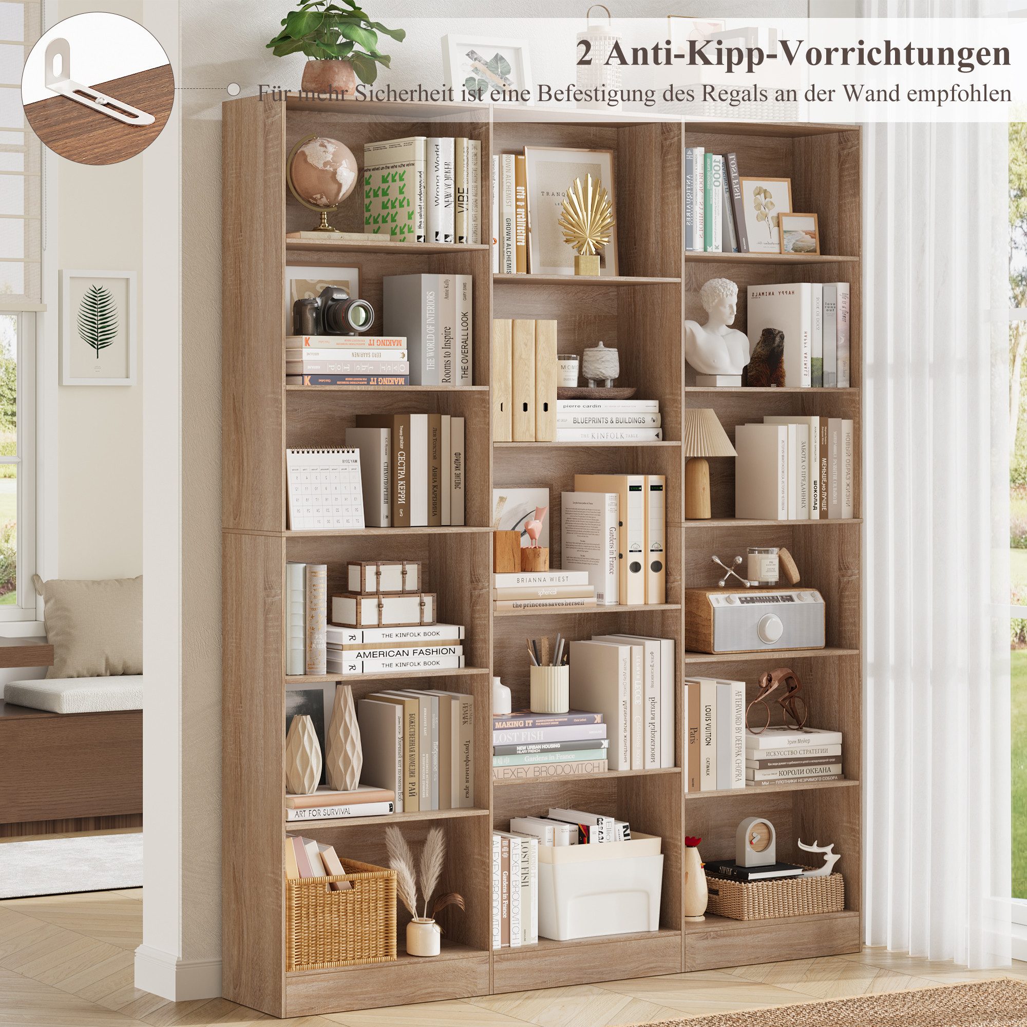 Homfa Bücherregal 188cm Standregal Büroregal Bücherschrank, mit 17 Fächern, 149x23,5x188cm – Bild 5 von 5