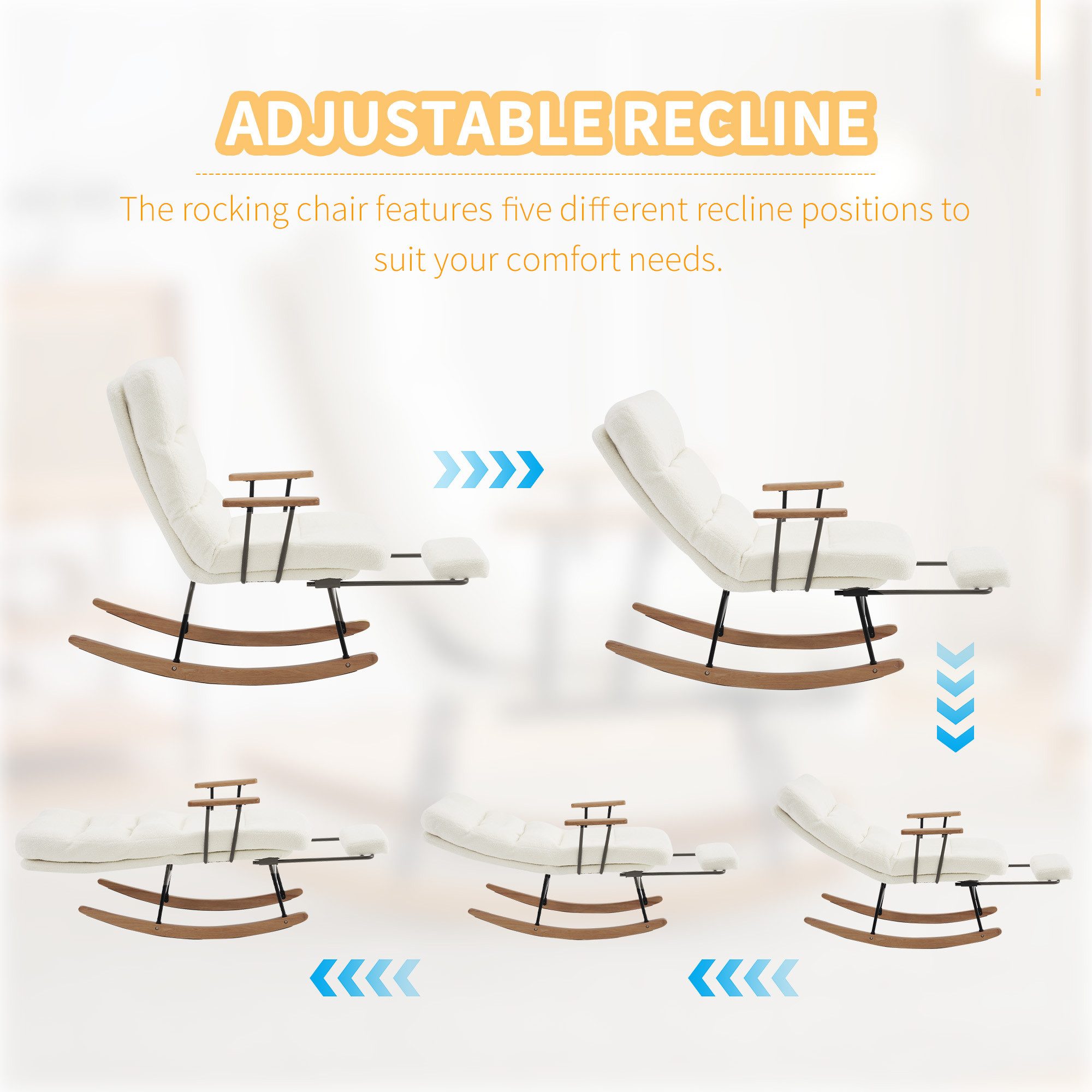 REDOM Schaukelstuhl Wippfunktion mit Schwerkrafteinstellung und manueller Fußstütze (stabiler und rutschsicherer Liegefunktion, 1 St), Teddy-Bezug