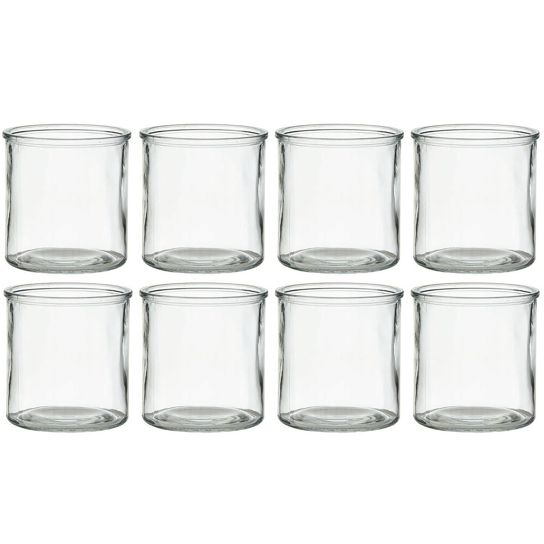 Annastore Windlicht aus Glas in klassischer Zylinderform - Kerzenglas - Teelichtgläser (Gläser für Kerzen Giessen, Kerzengießen, H 10 cm, 8 St), für viele Dekorationen, Runde Kerzengläser