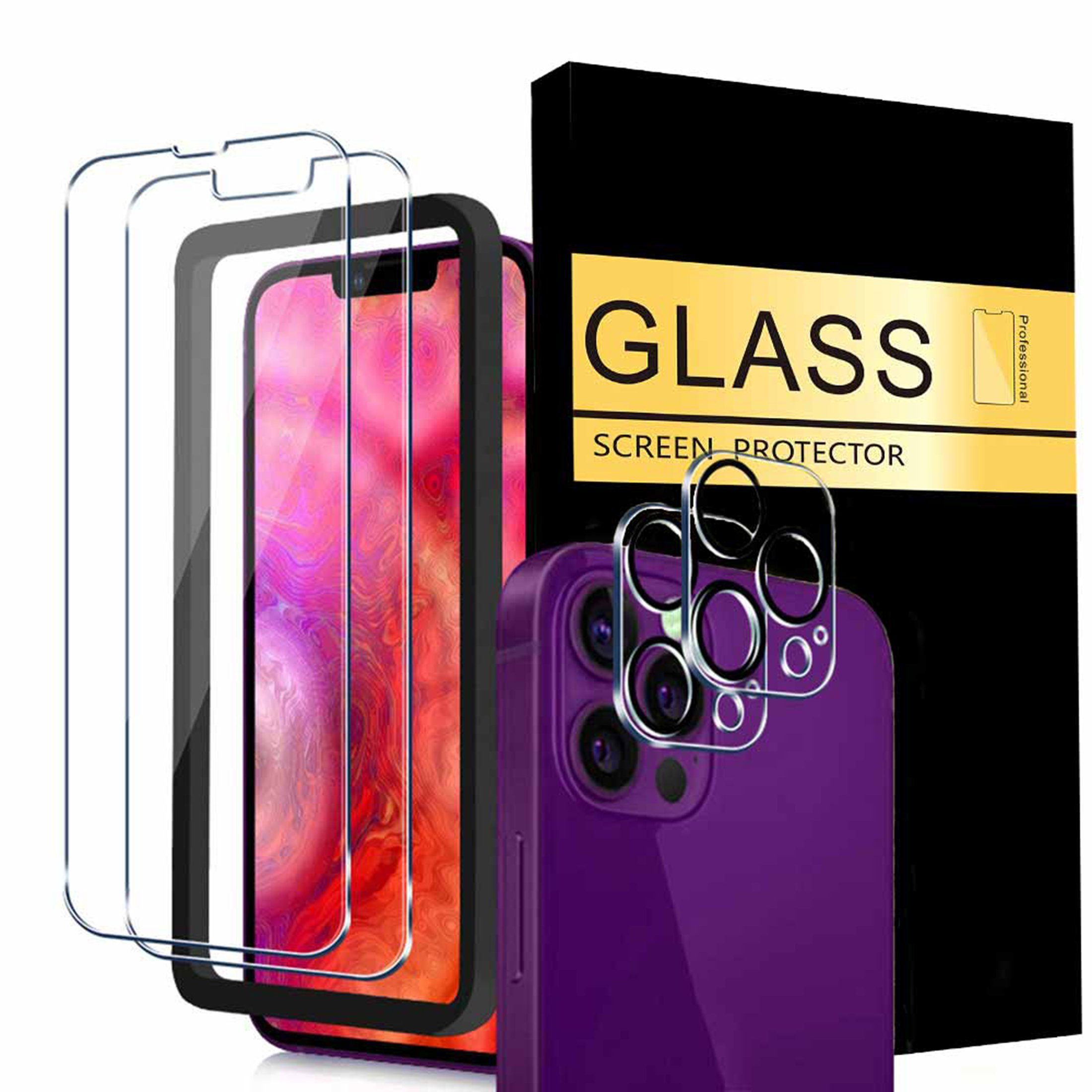 Wörleonline Displayschutzfolie für Apple iPhone 15 Pro Max, Displayschutzglas, Set, 4 Stück, 2x 9H Schutzfolie, 2x Kameraschutz und ein Ausrichtungsrahmen