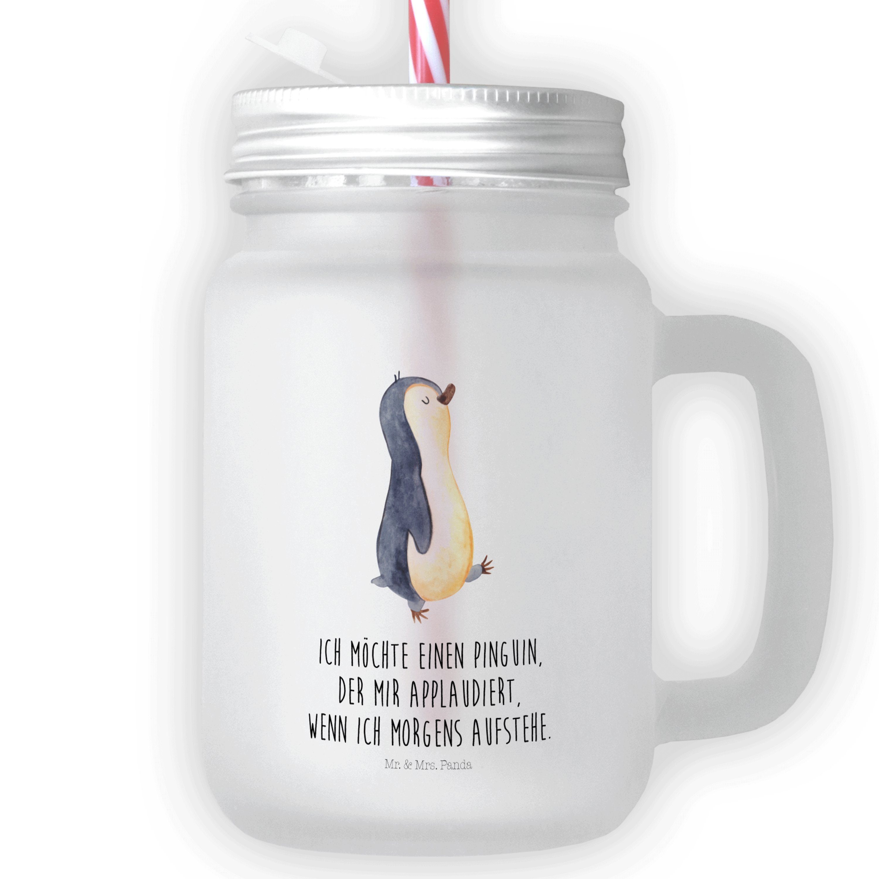 Mr. & Mrs. Panda Glas Pinguin marschierend - Transparent - Geschenk, Mason Jar Trinkglas, z, Premium Glas