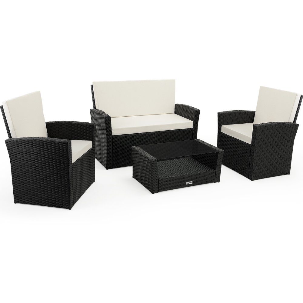 Casaria Balkonset, Poly Rattan Sitzgruppe 7cm dicke Auflagen Kissen Wetterfest Outdoor