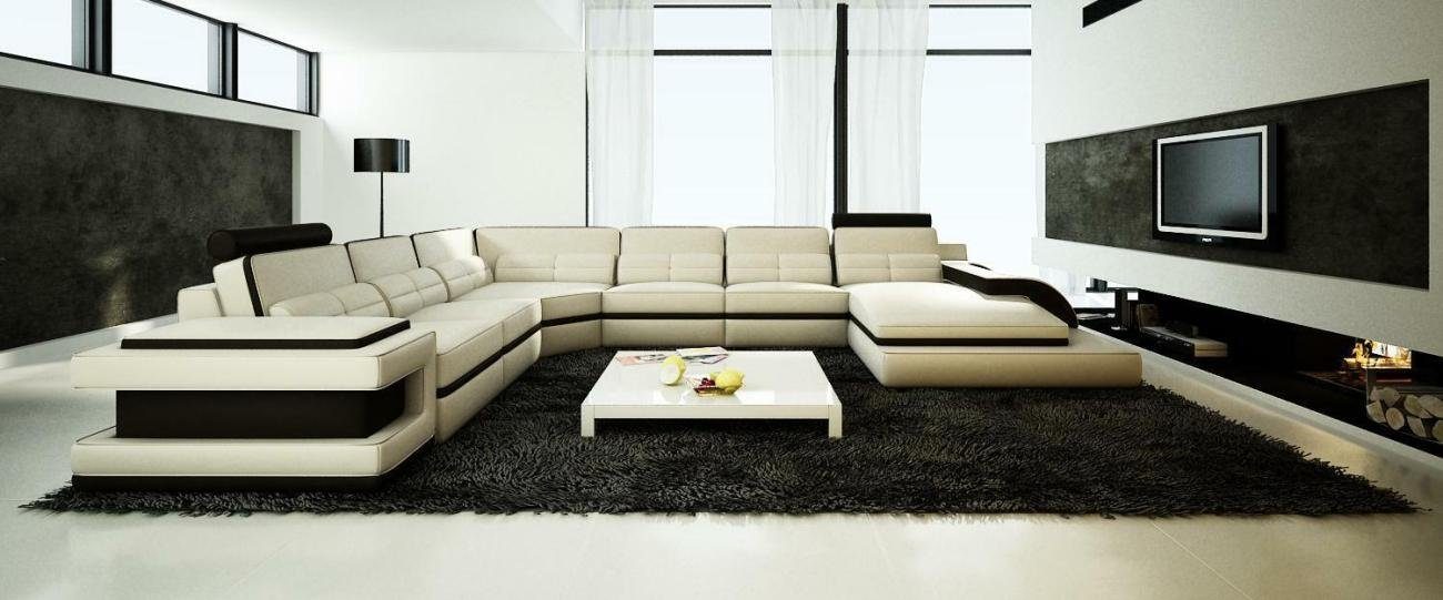 JVmoebel Ecksofa Wohnlandschaft Couch Polster Eck Garnitur Designer Ledersofa+USB Sofa Weiß