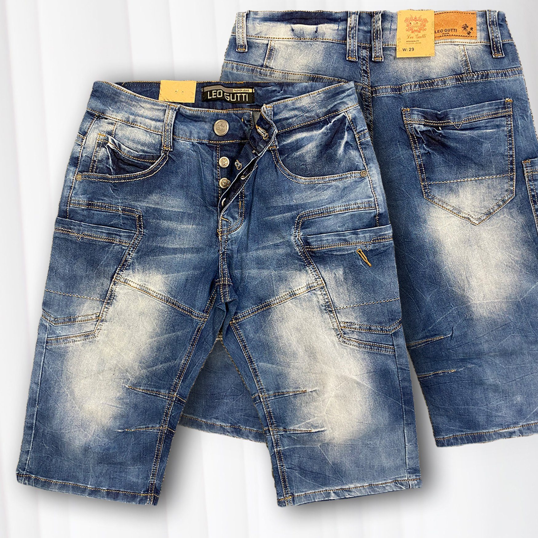 Shorts Jeansshorts Blau in Jeans 5-Pocket Hose Kurze Sommer (1-tlg) Jeans LEO GUTTI 3151