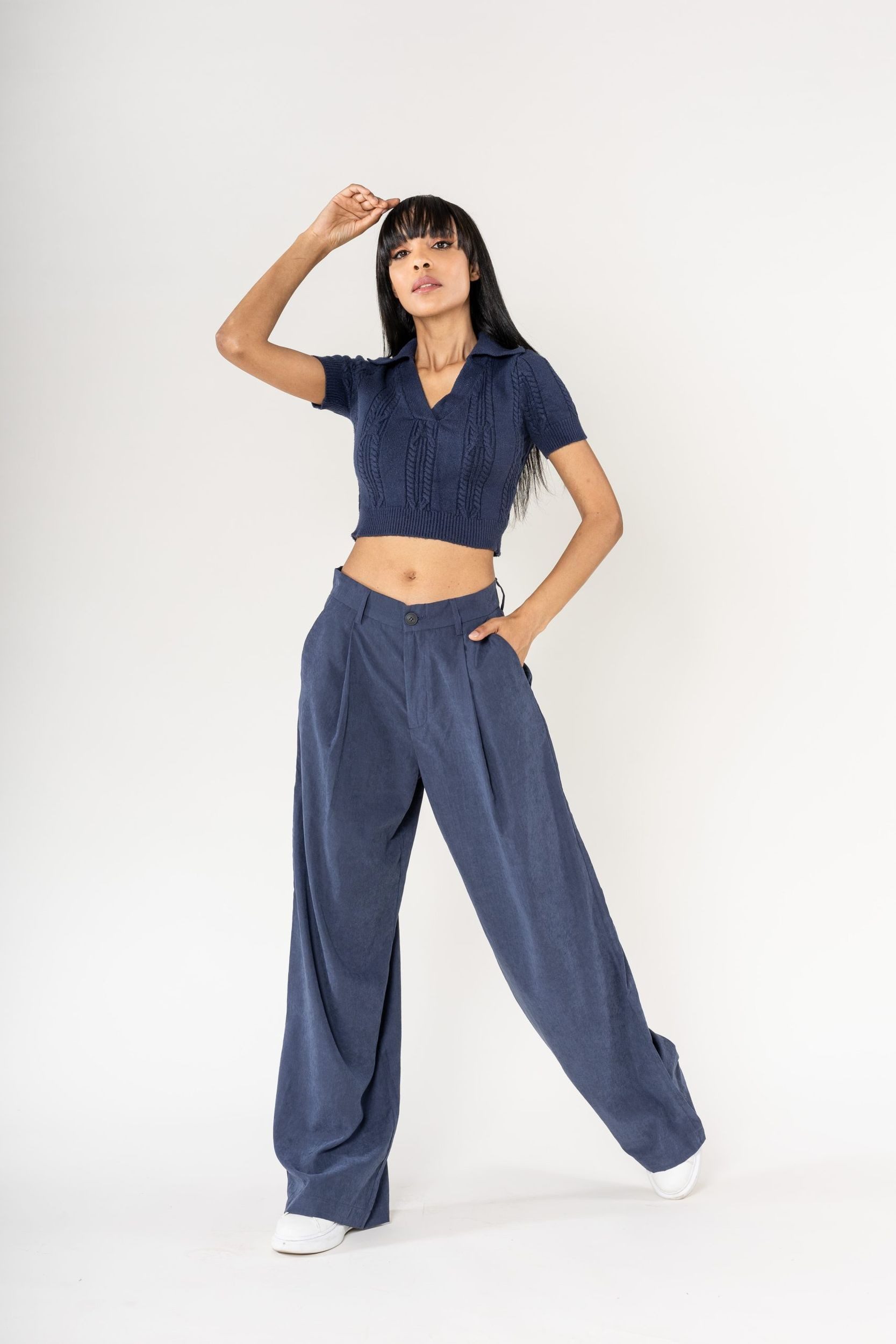 Nina Carter Stoffhose Weites Design Samt günstig online kaufen