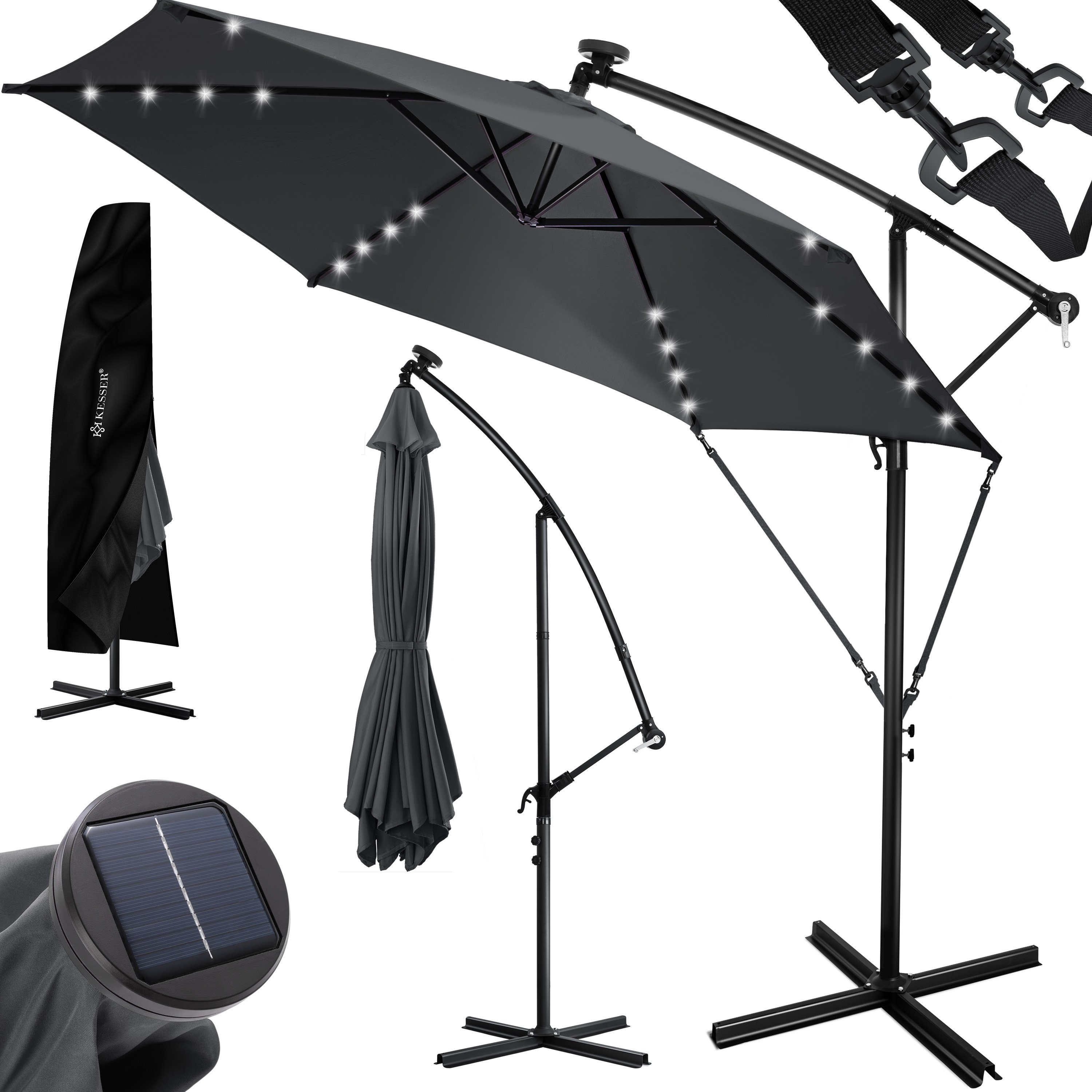 KESSER Ampelschirm, 3m+3,5m LED Sonnenschirm Ampelform Ø300cm-350cm mit  Abdeckung & Kurbelvorrichtung UV-Schutz Aluminium mit An- und Ausschalter  Wasserabweisend Schirm Garten Ampelschirm