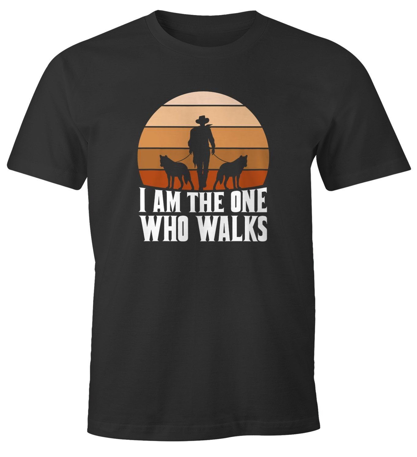 MoonWorks Print-Shirt Herren T-Shirt I am the one who walks lustiges Hunde Motiv Gassi Shirt Moonworks® mit Print