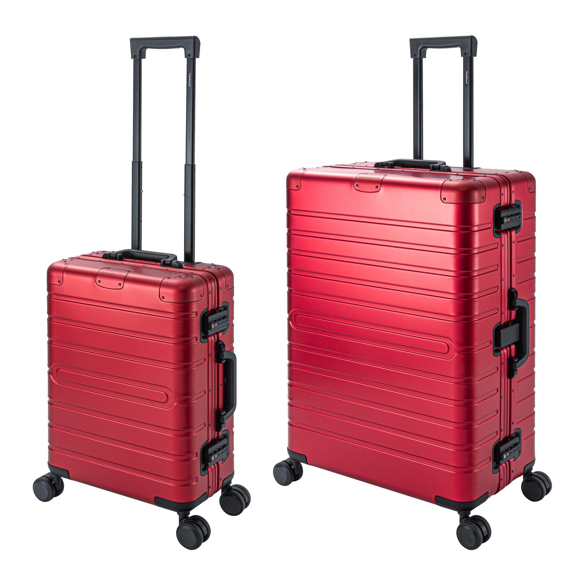 Travelhouse Trolleyset Oslo, 4 Rollen, (Spar-Set, 2 tlg., Hartschalen-Trolley Set), Aluminium Hartschale TSA Zahlenschloss Schnappverschluss