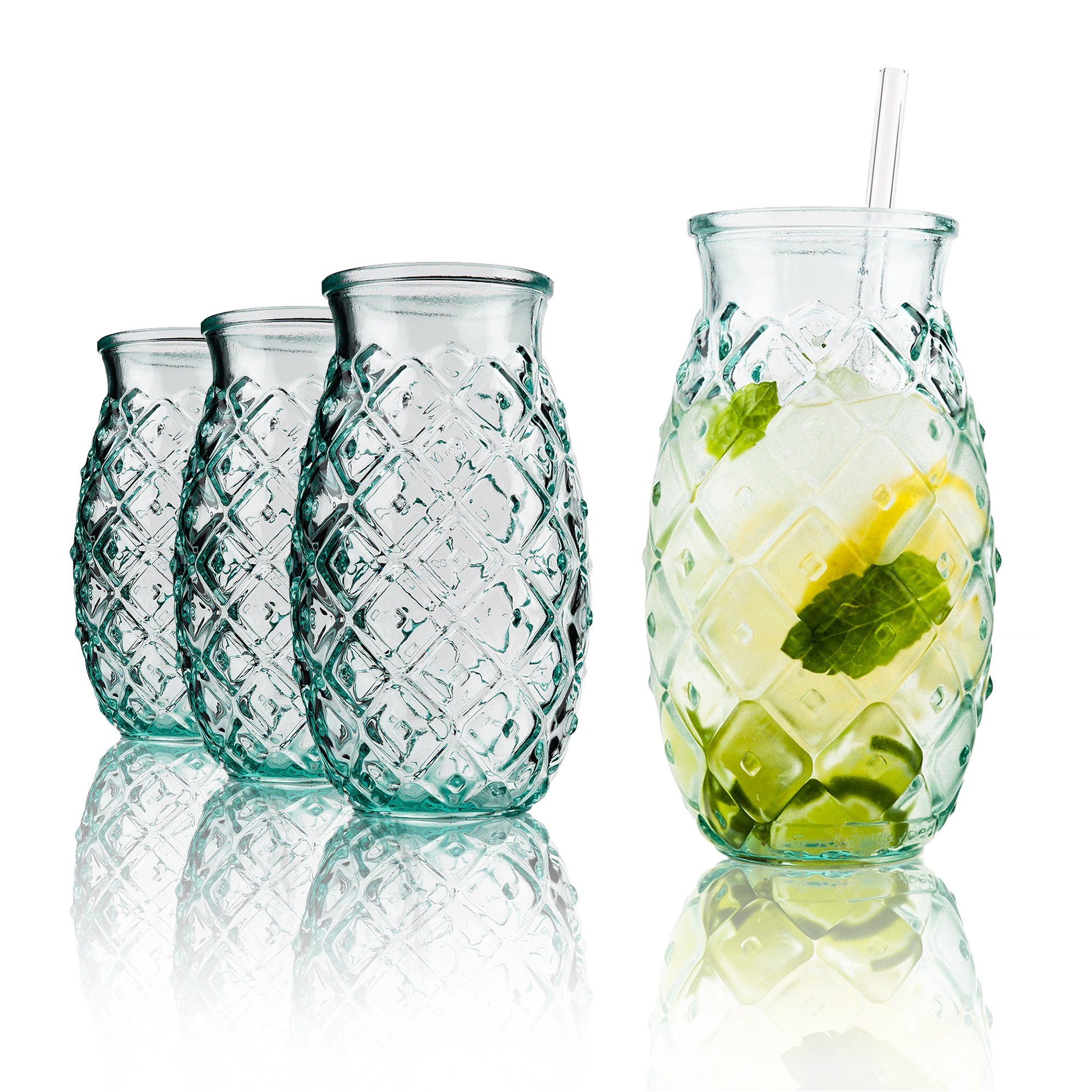 BigDean Cocktailglas Trinkgläser im Ananas-Design 700ml, 4-tlg., Glas, 100% Recycling Glas, Spülmaschinenfest, Langlebig, robuste Glasstärke