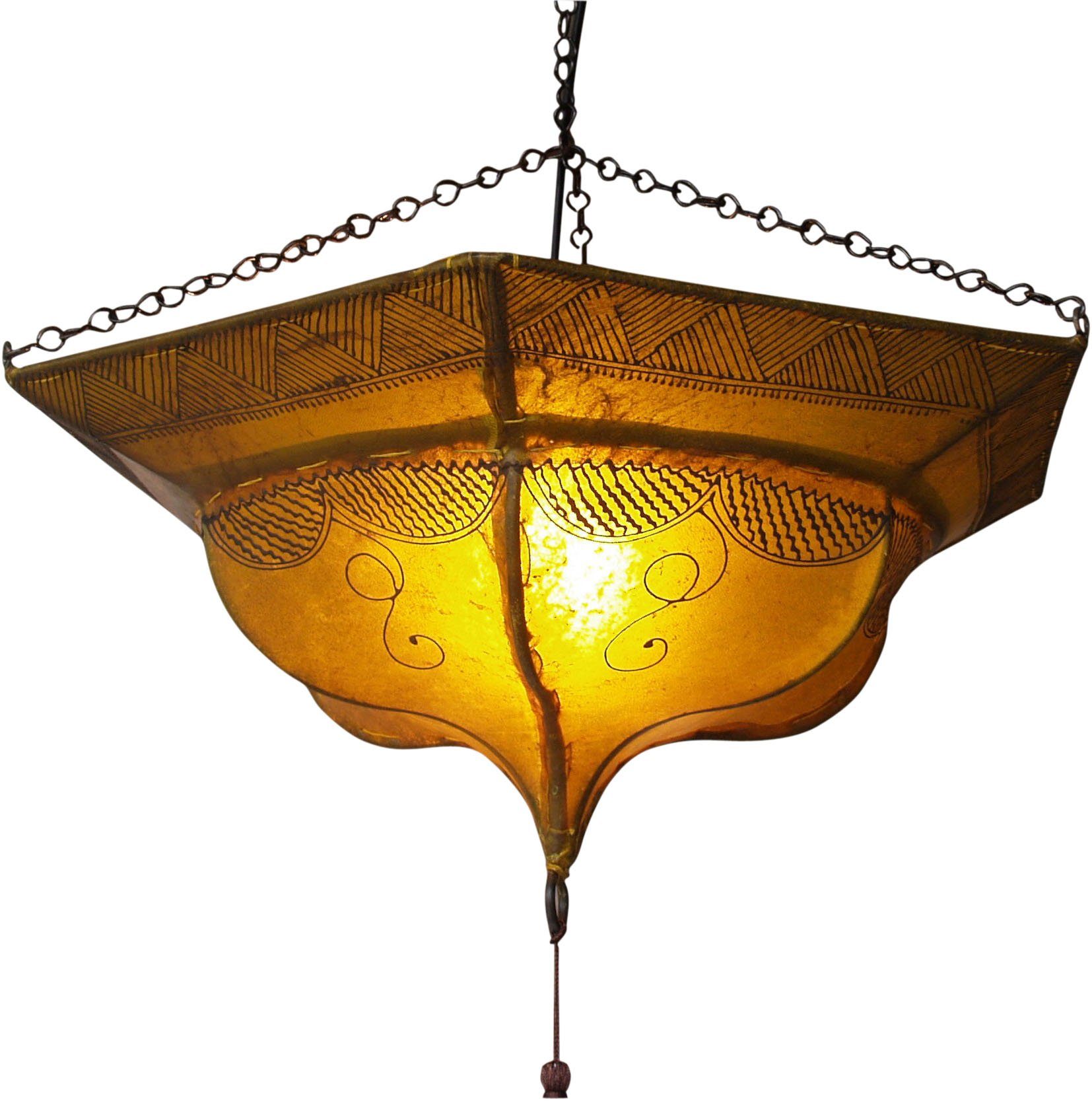 Guru-Shop Deckenleuchten Henna - Leder Deckenlampe - Tuareg gelb