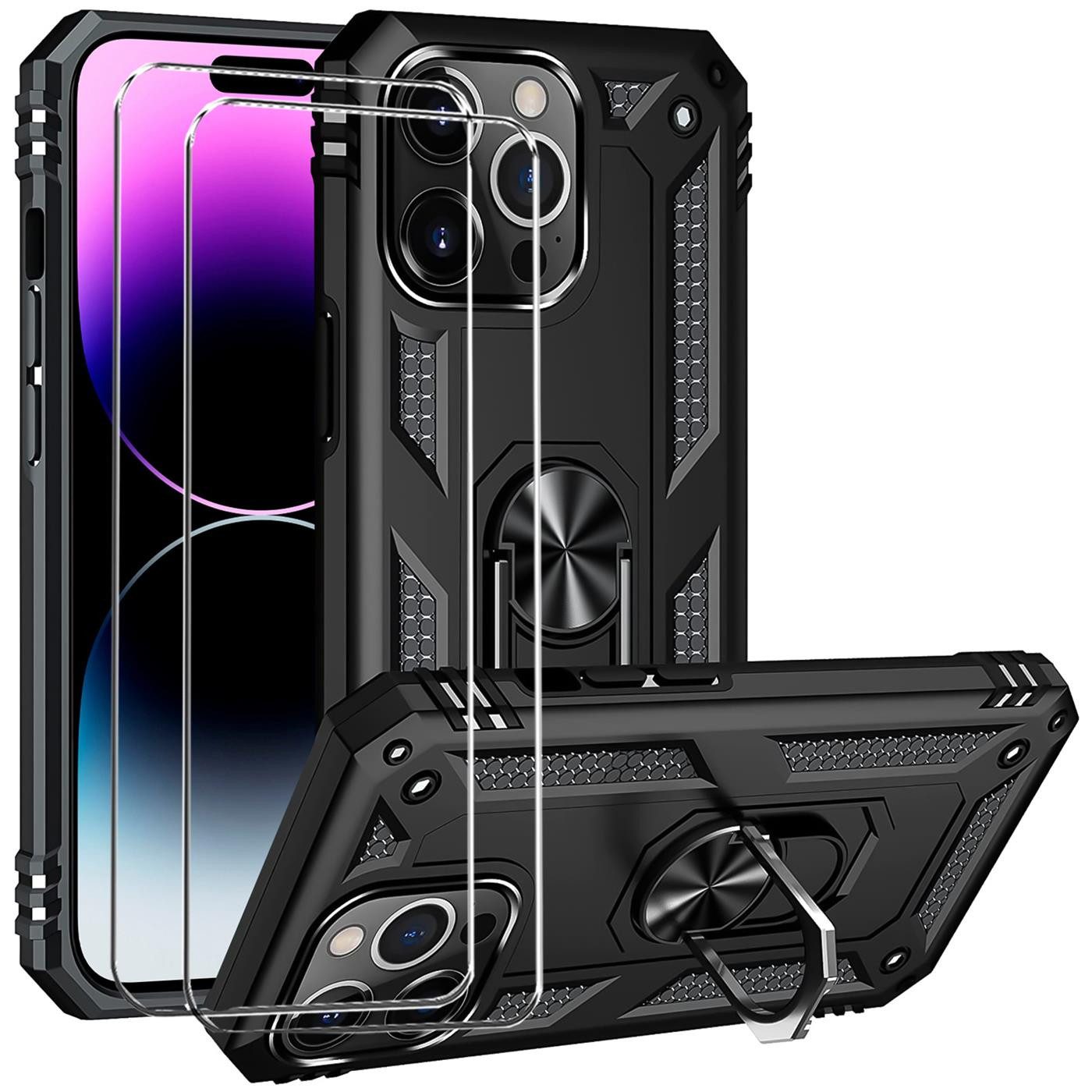 CoolGadget Handyhülle Schwarz als 2in1 Schutz Cover Set für das Apple iPhone 11 6,1 Zoll, 2x 9H Glas Display Schutz Folie + 1x TPU Case Hülle für iPhone 11